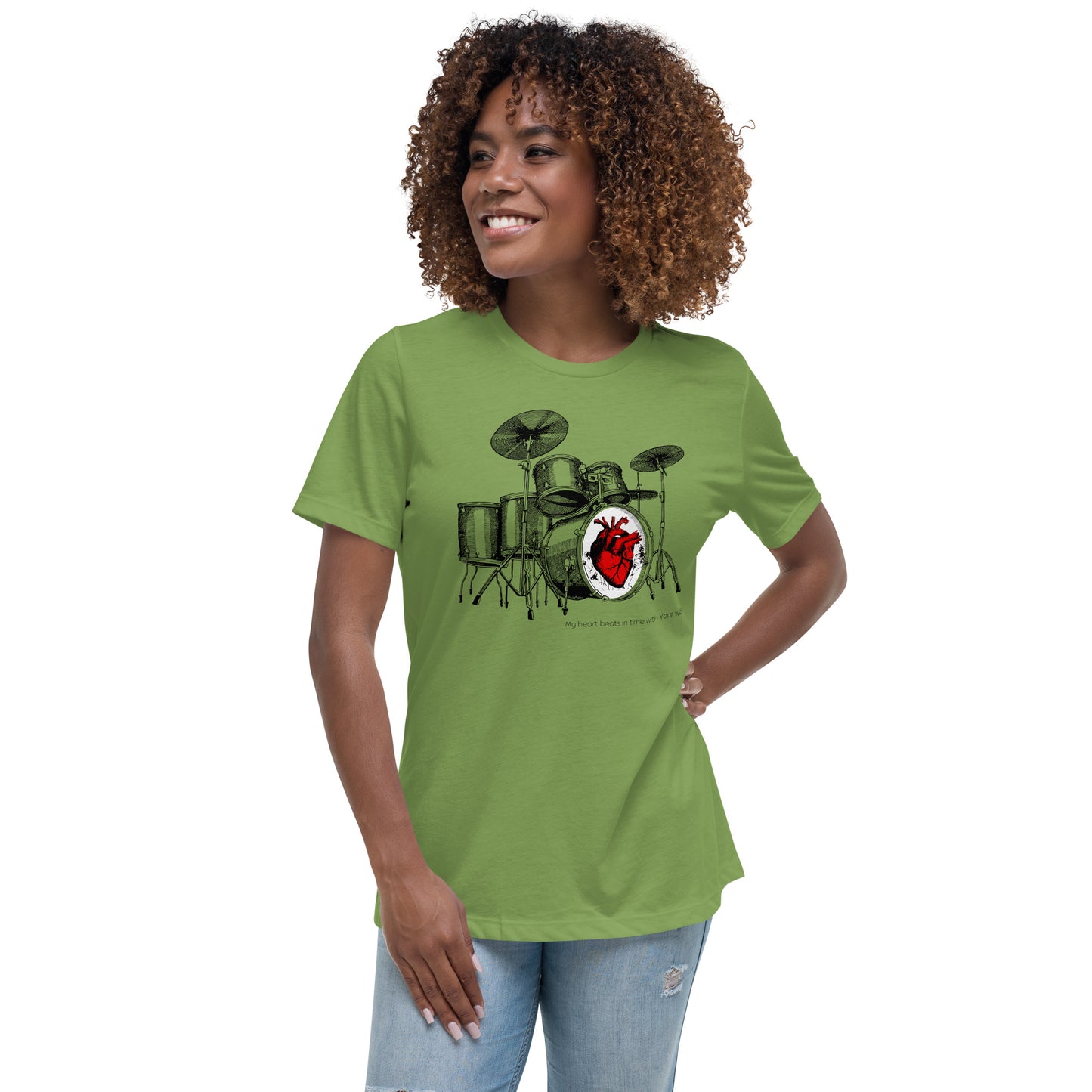 Heart Beats In Time Women's Relaxed T-Shirt W/Black Print