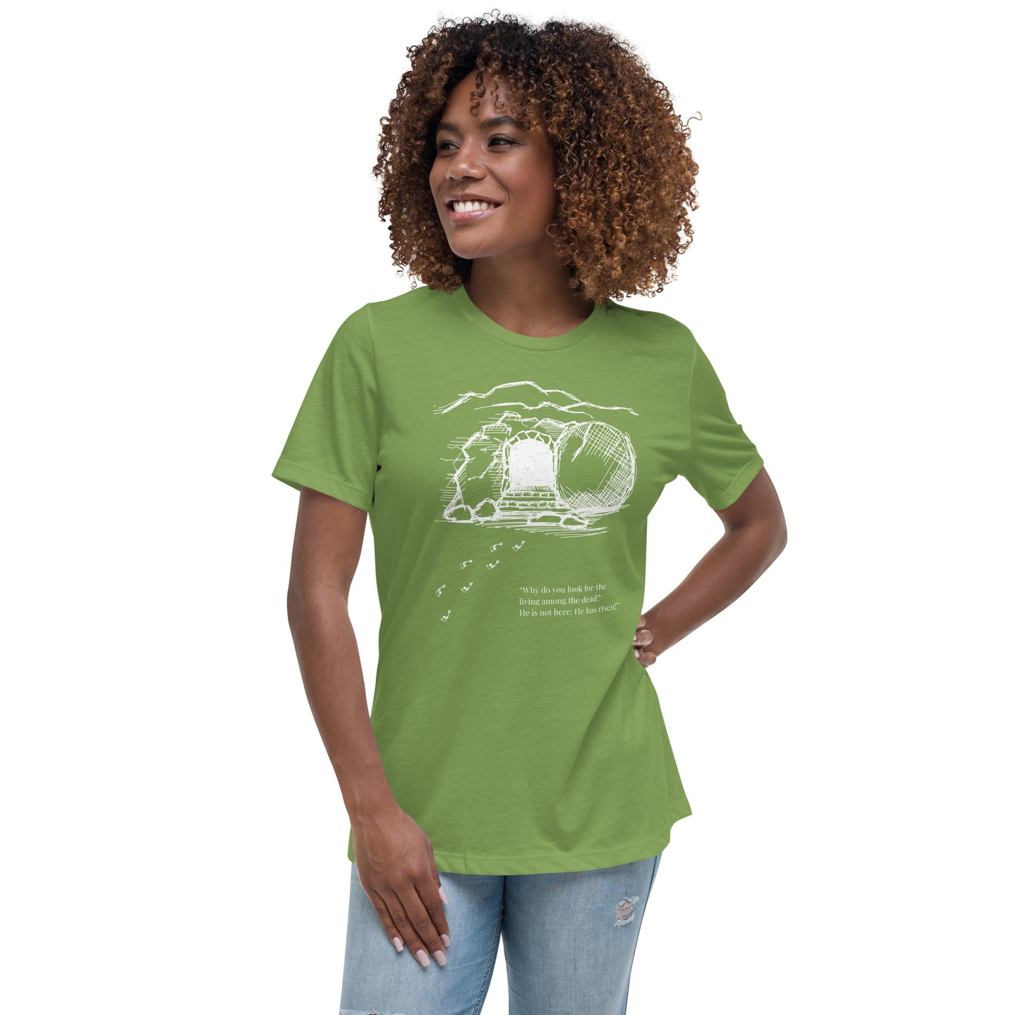 He Is Risen Women's Relaxed T-Shirt W/White Print