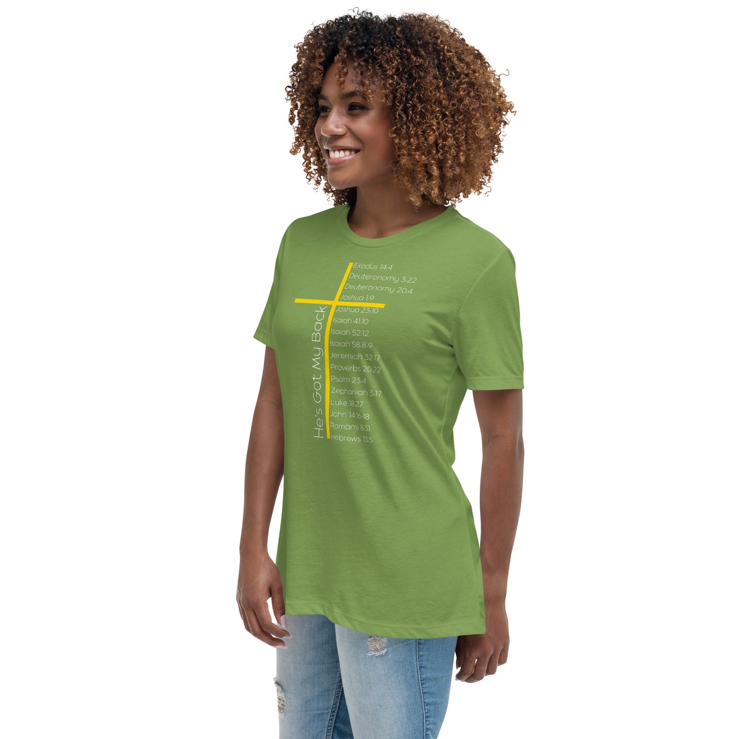 He's Got My Back Women's Relaxed T-Shirt W/White Print