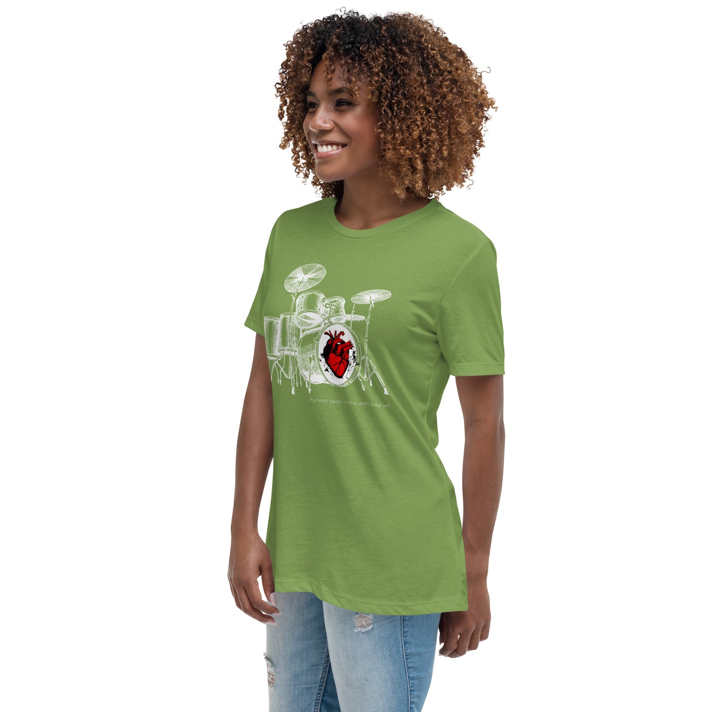 Heart Beats In Time Women's Relaxed T-Shirt W/White Print