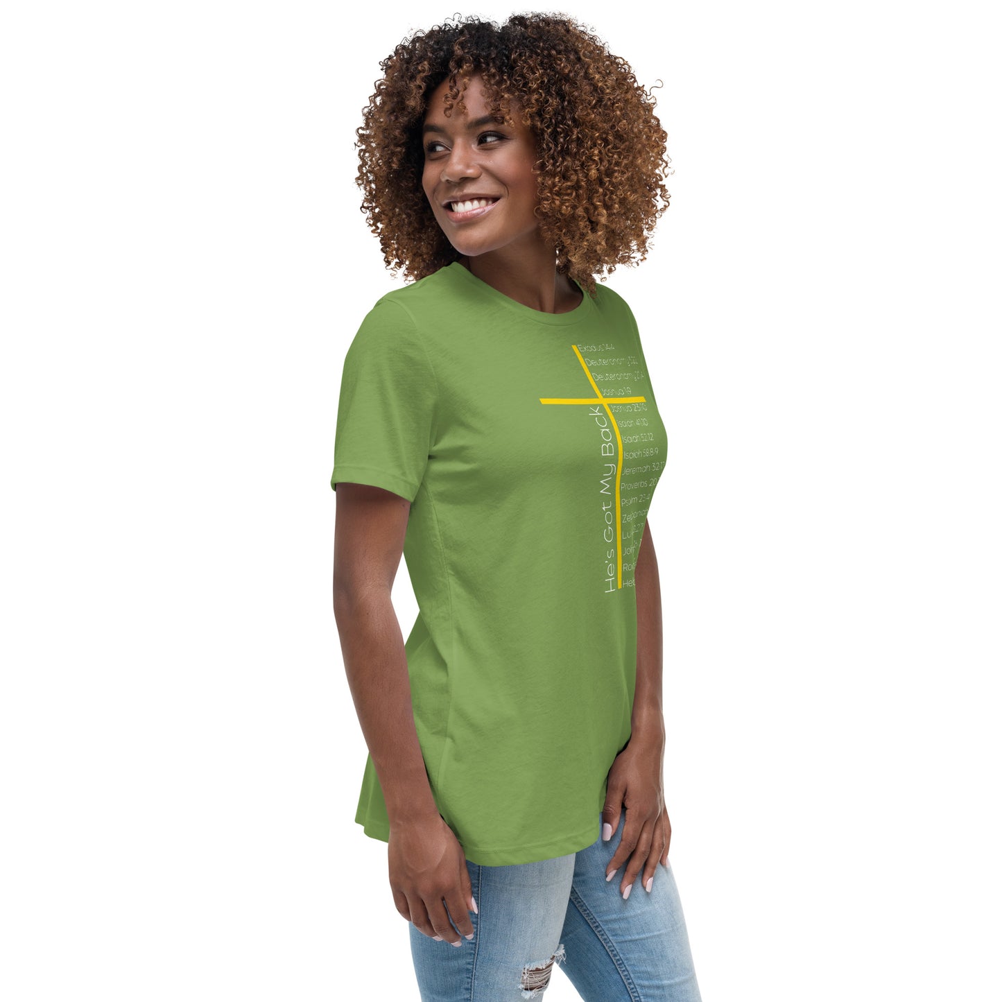 He's Got My Back Women's Relaxed T-Shirt W/White Print