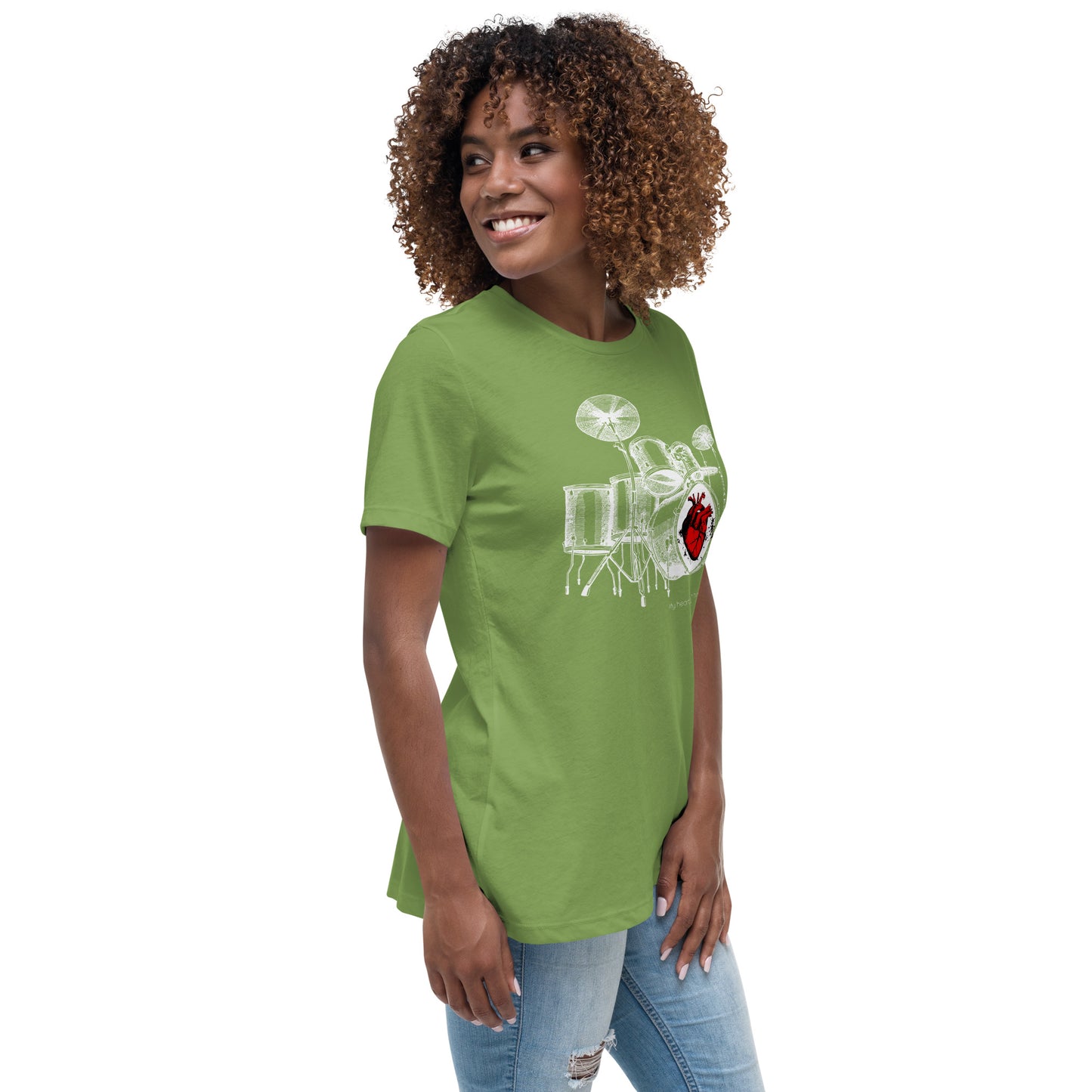 Heart Beats In Time Women's Relaxed T-Shirt W/White Print