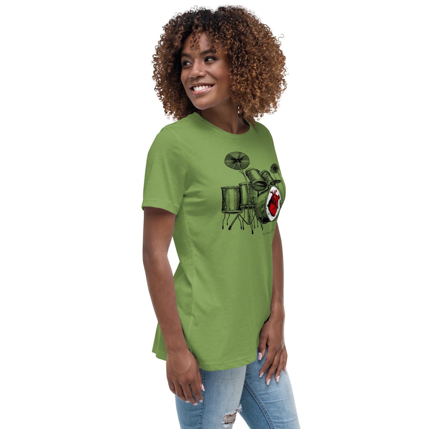 Heart Beats In Time Women's Relaxed T-Shirt W/Black Print