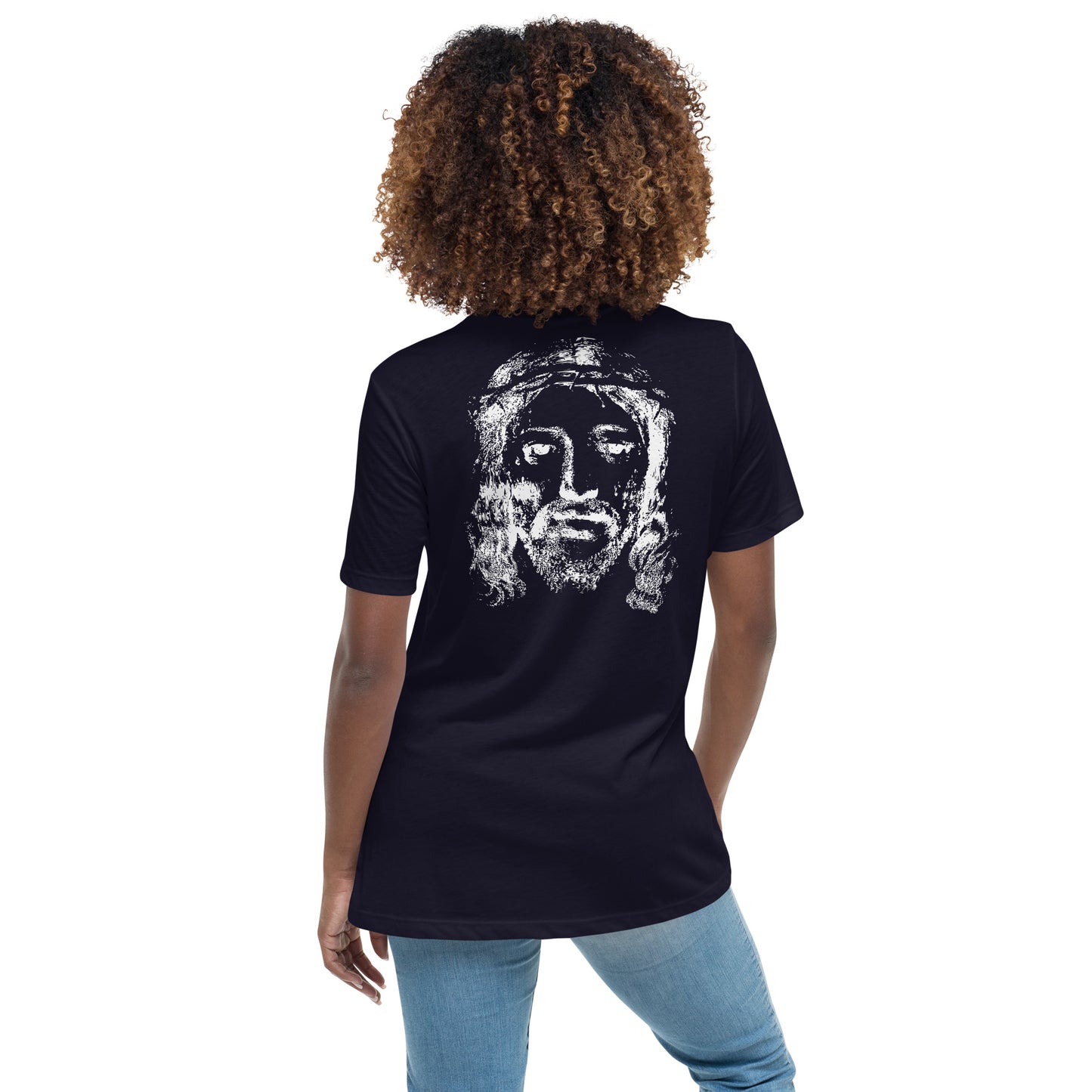 He's Got My Back Women's Relaxed T-Shirt W/White Print