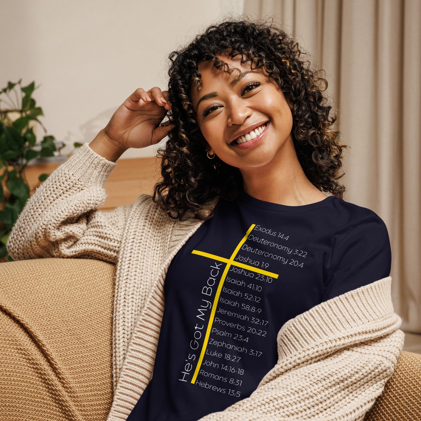 He's Got My Back Women's Relaxed T-Shirt W/White Print