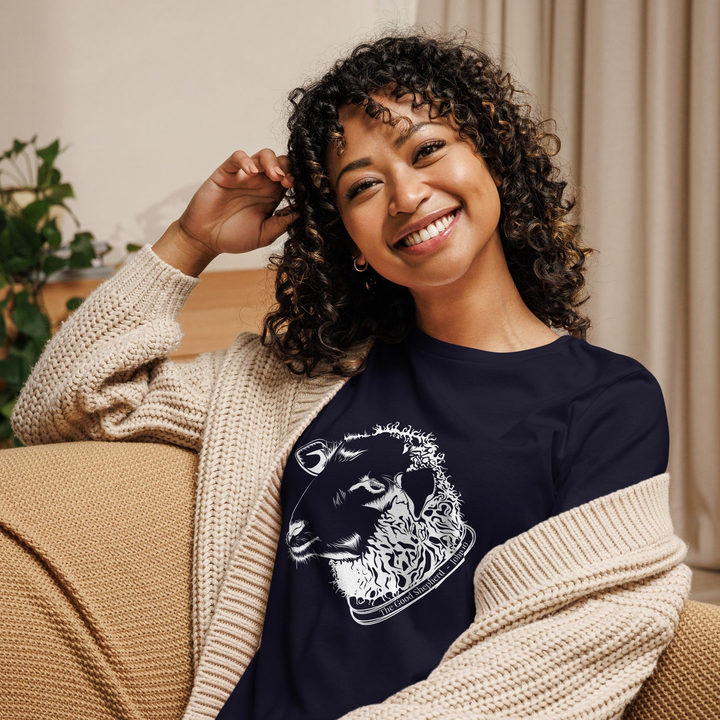 The Good Shepherd Women's Relaxed T-Shirt W/White Print