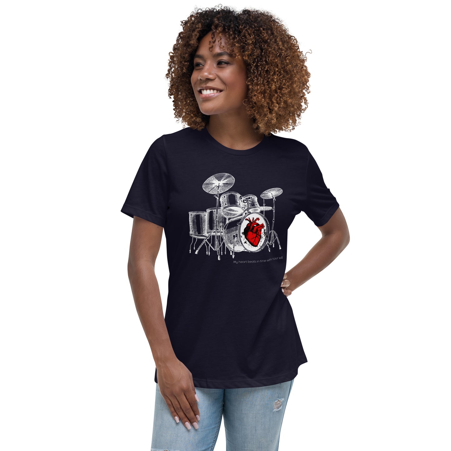 Heart Beats In Time Women's Relaxed T-Shirt W/White Print