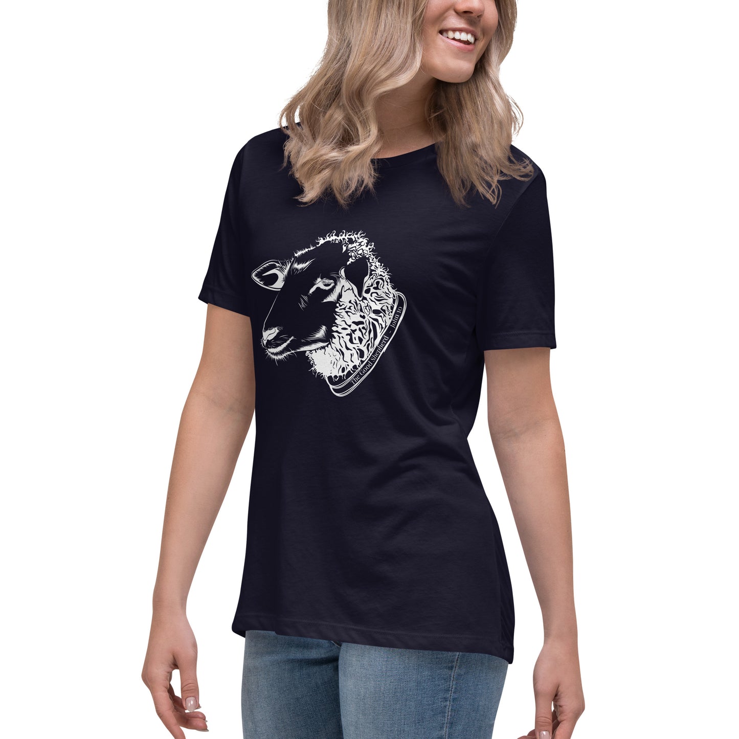 The Good Shepherd Women's Relaxed T-Shirt W/White Print