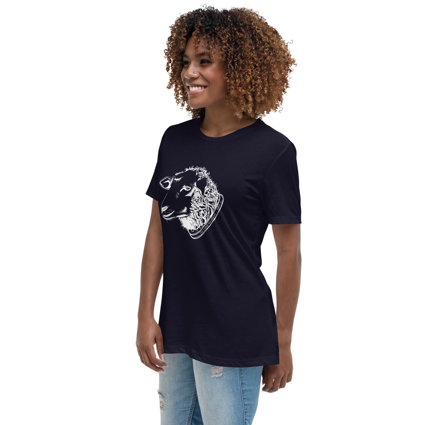 The Good Shepherd Women's Relaxed T-Shirt W/White Print