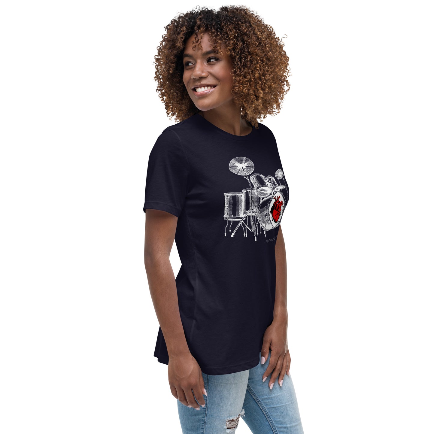 Heart Beats In Time Women's Relaxed T-Shirt W/White Print