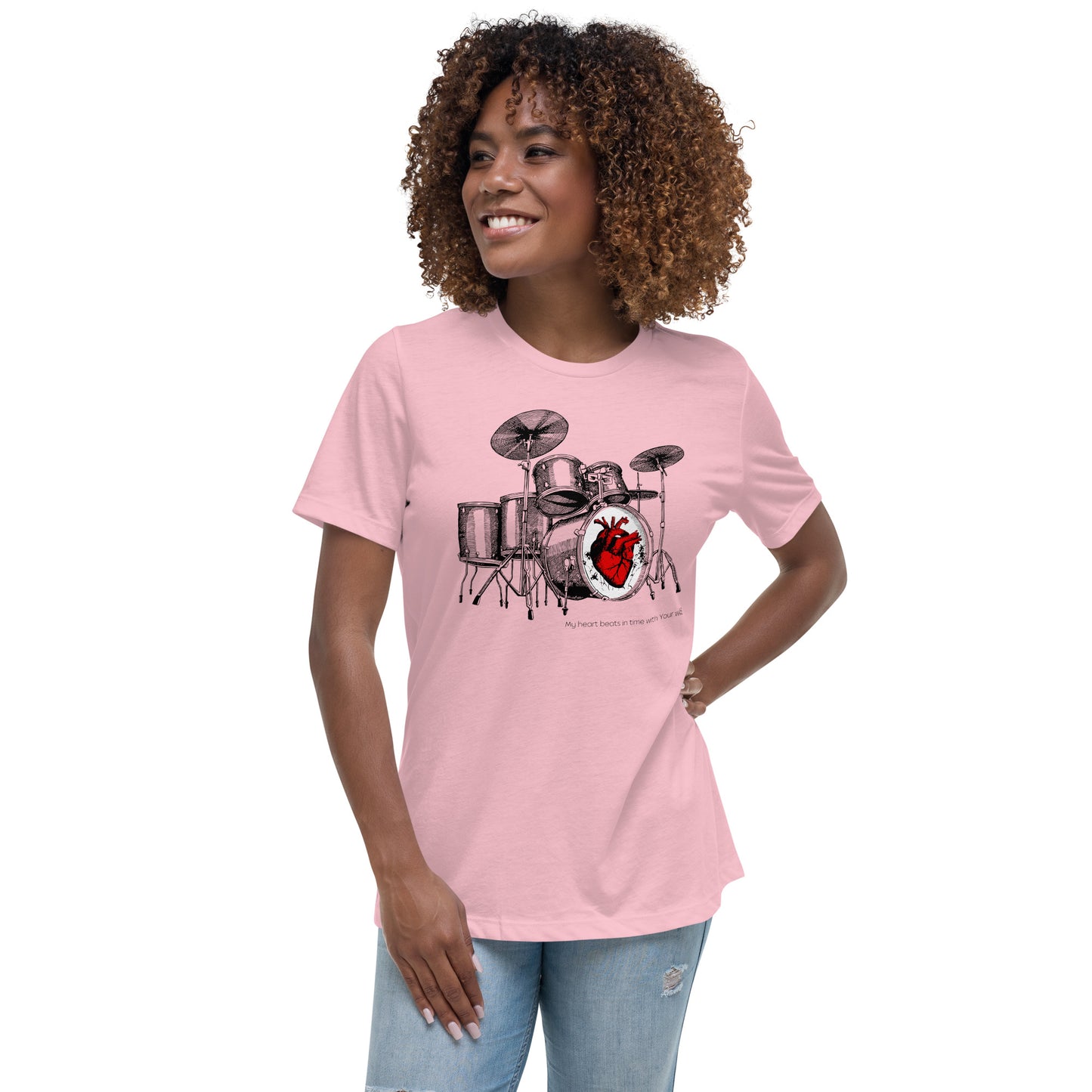Heart Beats In Time Women's Relaxed T-Shirt W/Black Print