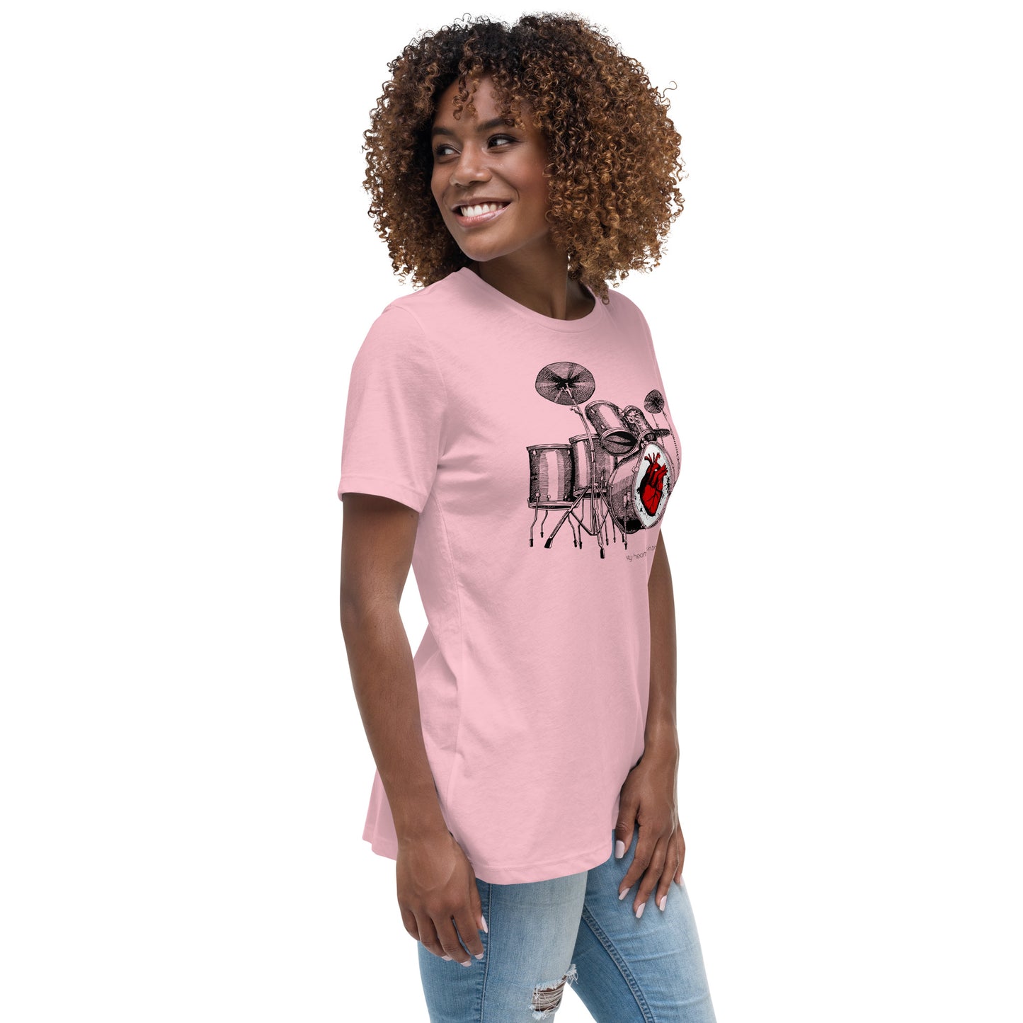 Heart Beats In Time Women's Relaxed T-Shirt W/Black Print