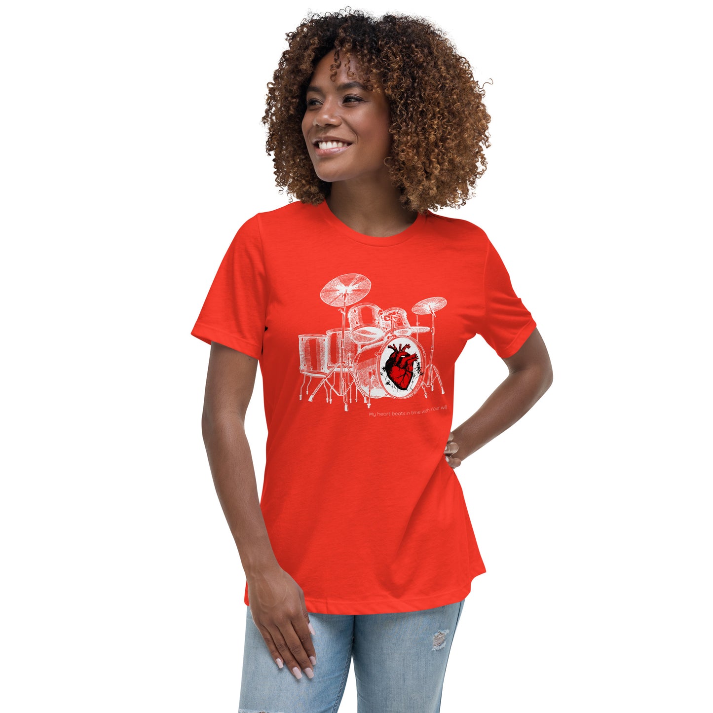Heart Beats In Time Women's Relaxed T-Shirt W/White Print