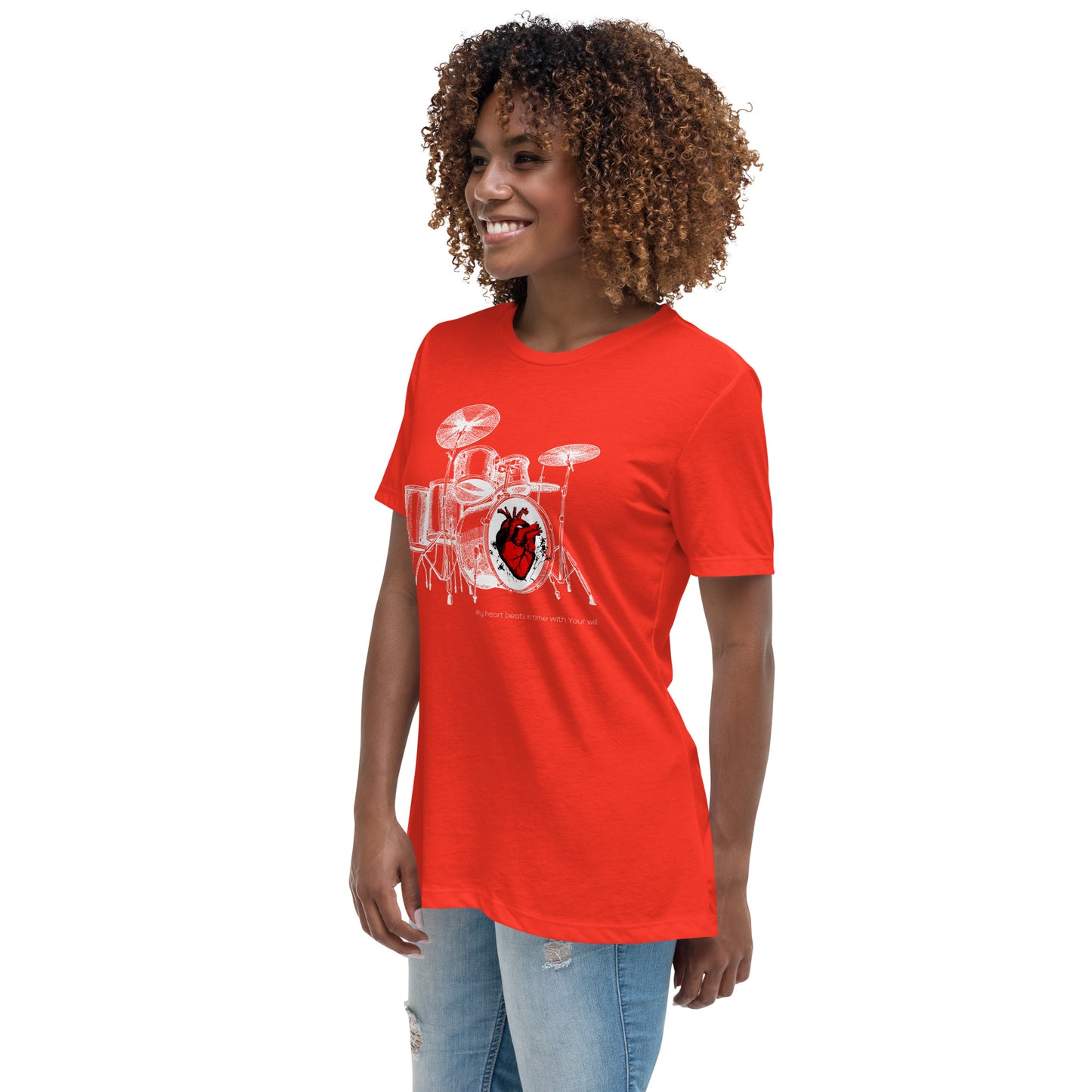 Heart Beats In Time Women's Relaxed T-Shirt W/White Print