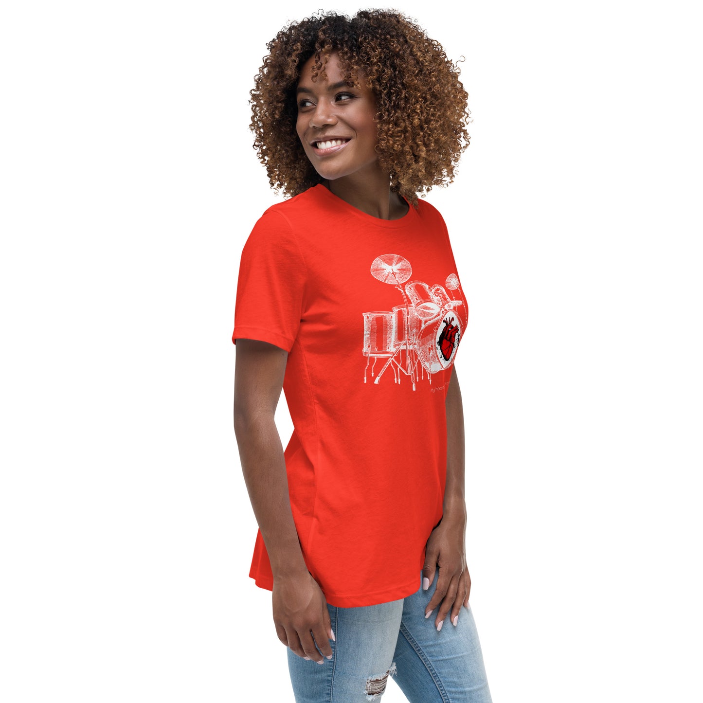 Heart Beats In Time Women's Relaxed T-Shirt W/White Print