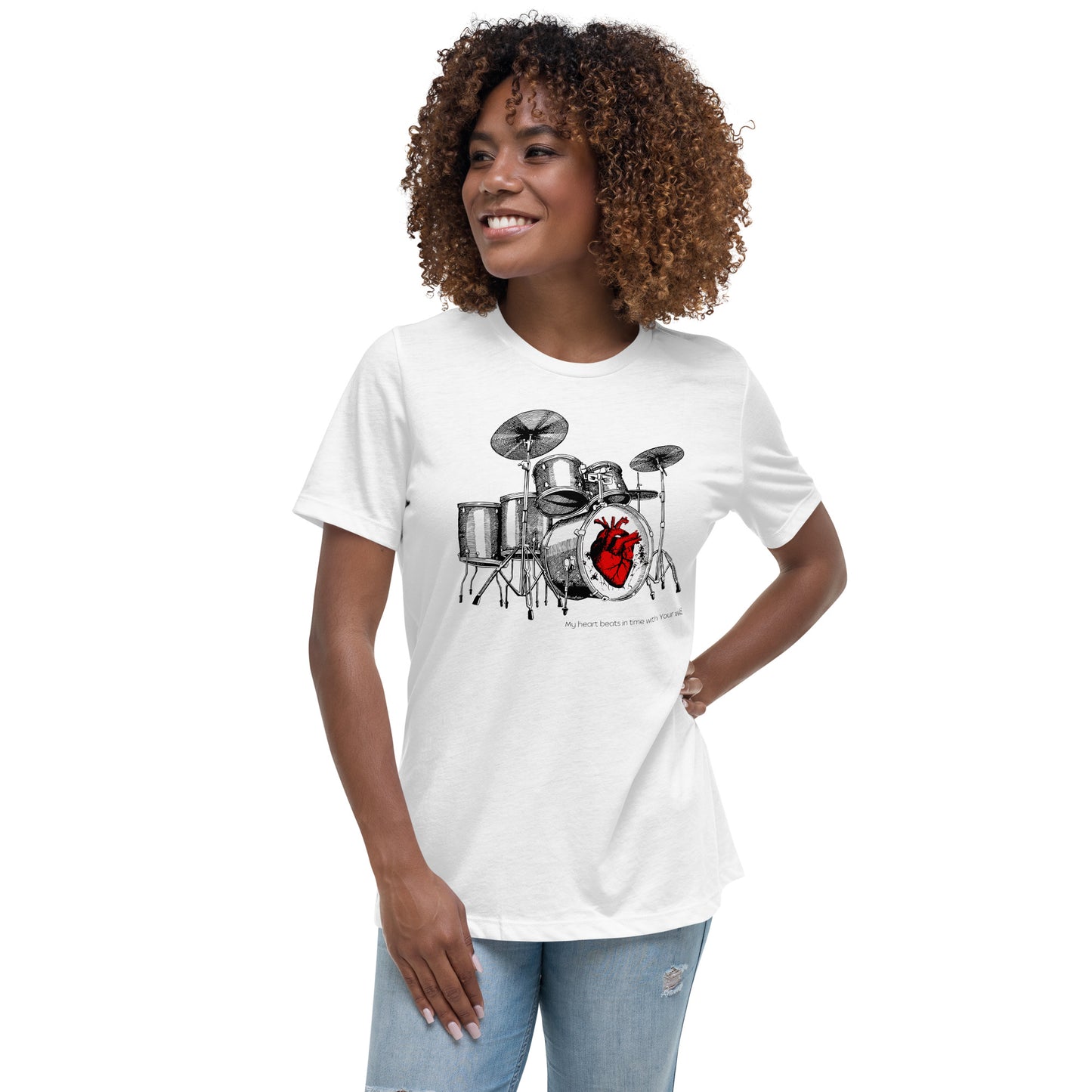 Heart Beats In Time Women's Relaxed T-Shirt W/Black Print