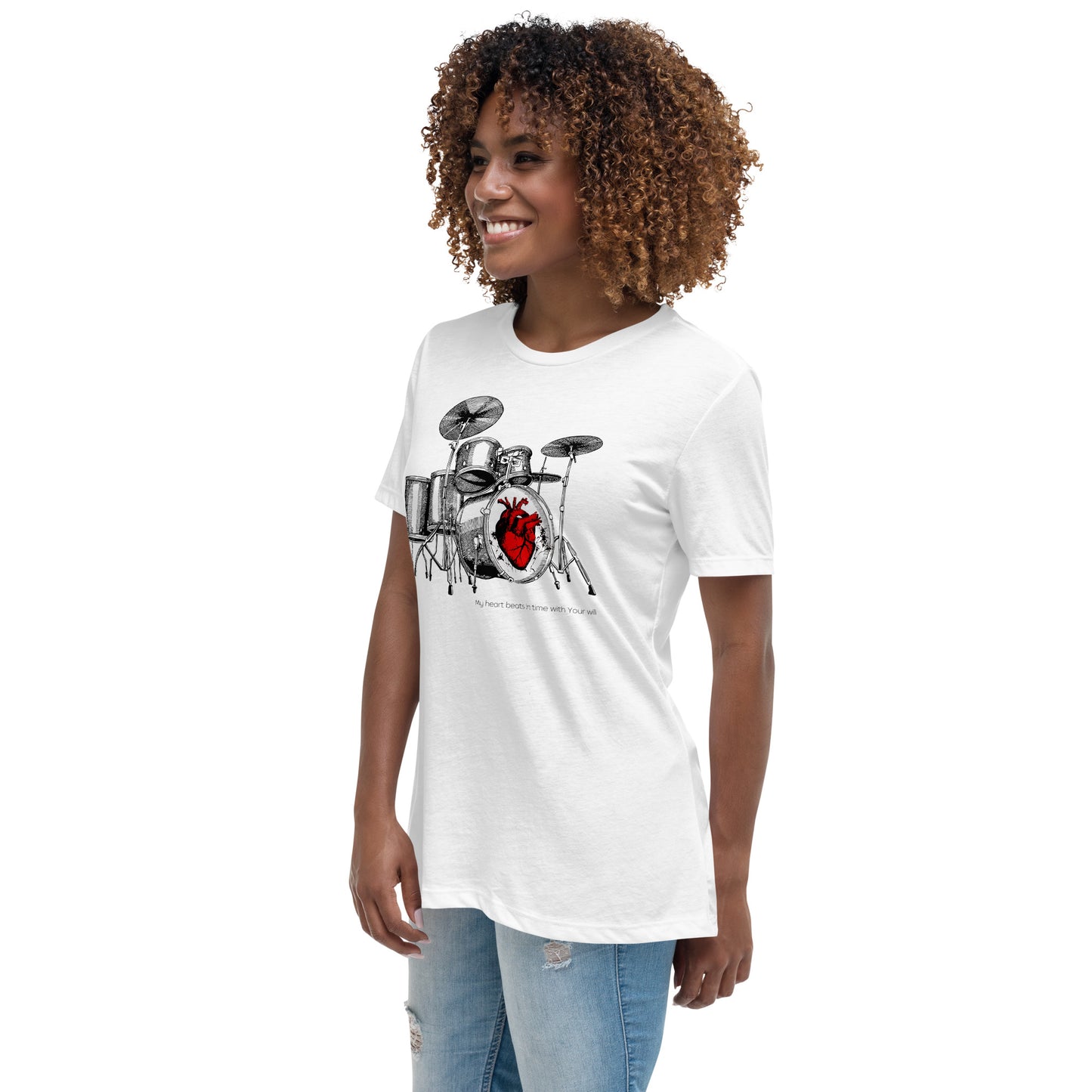 Heart Beats In Time Women's Relaxed T-Shirt W/Black Print