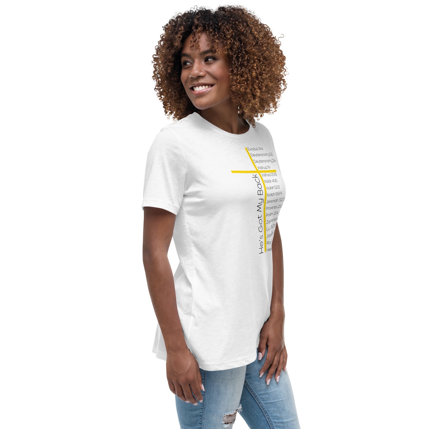 He's Got My Back Women's Relaxed T-Shirt W/Black Print