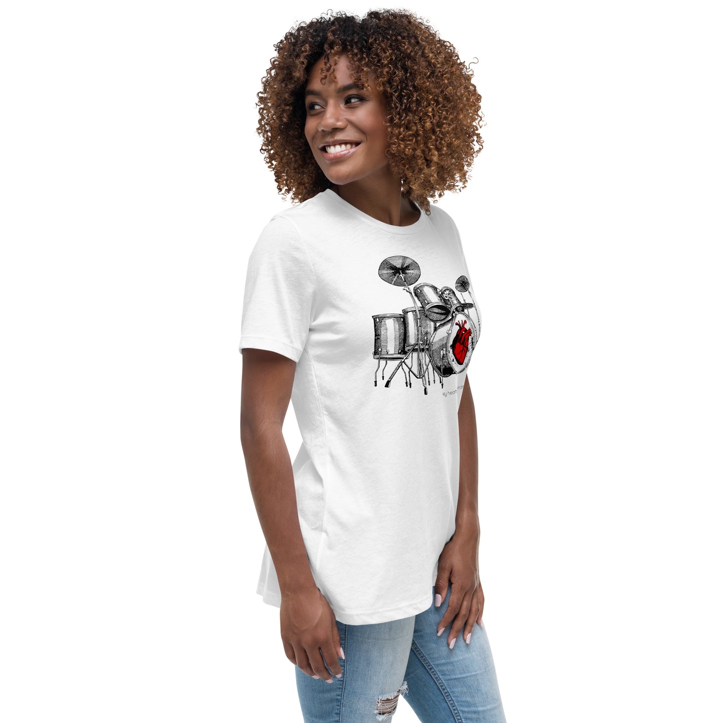 Heart Beats In Time Women's Relaxed T-Shirt W/Black Print