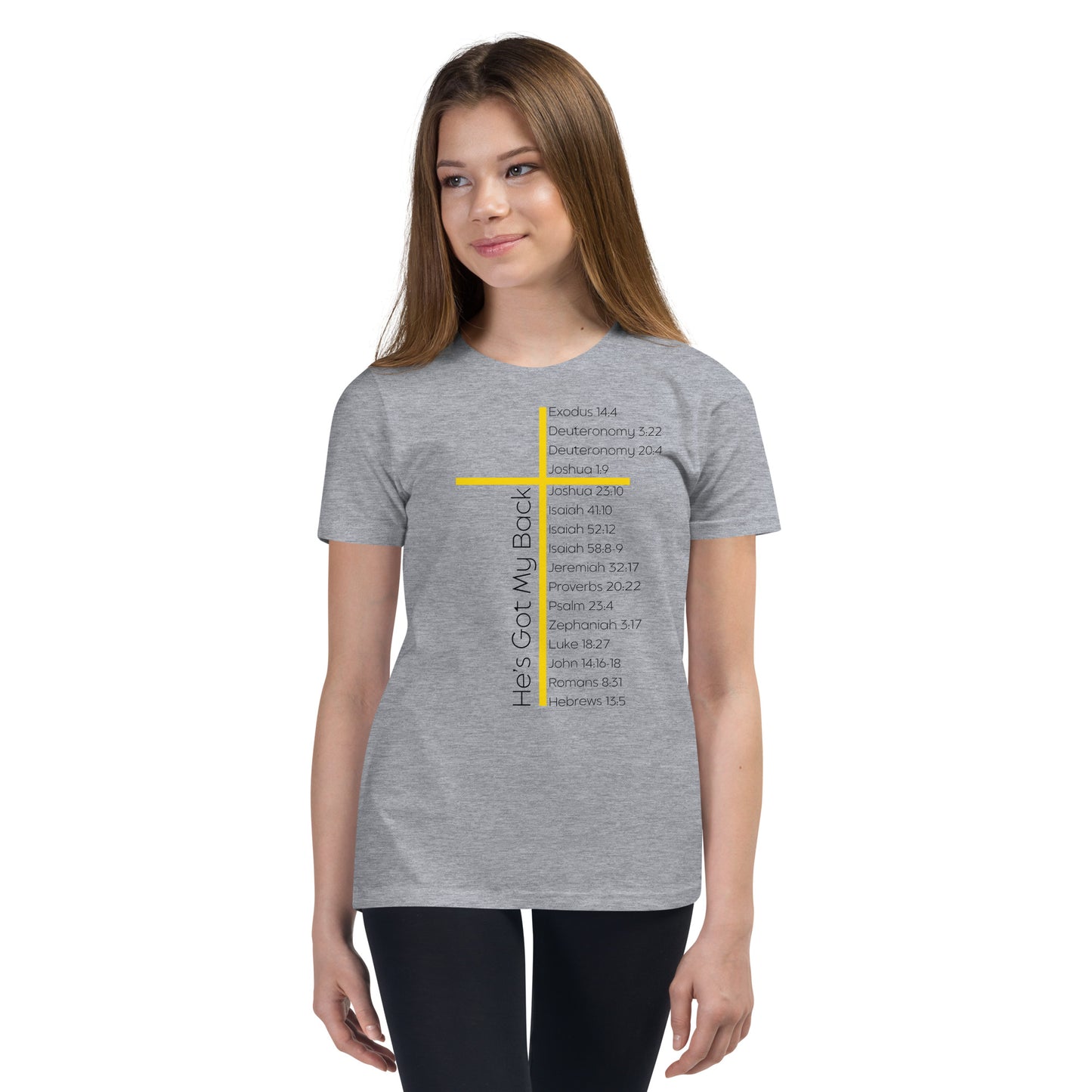 He's Got My Back Youth Short Sleeve T-Shirt W/Black Print