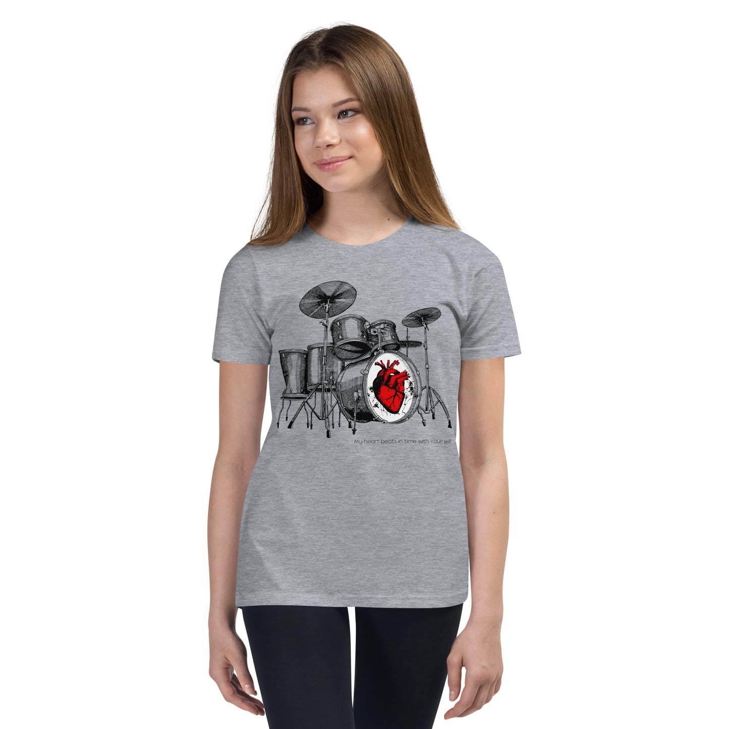 Heart Beats In Time Youth Short Sleeve T-Shirt W/Black Print