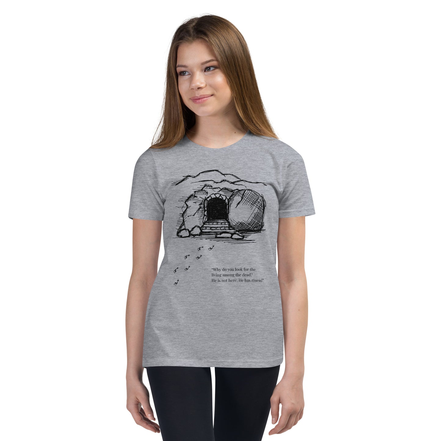 He Is Risen Youth Short Sleeve T-Shirt W/Black Print