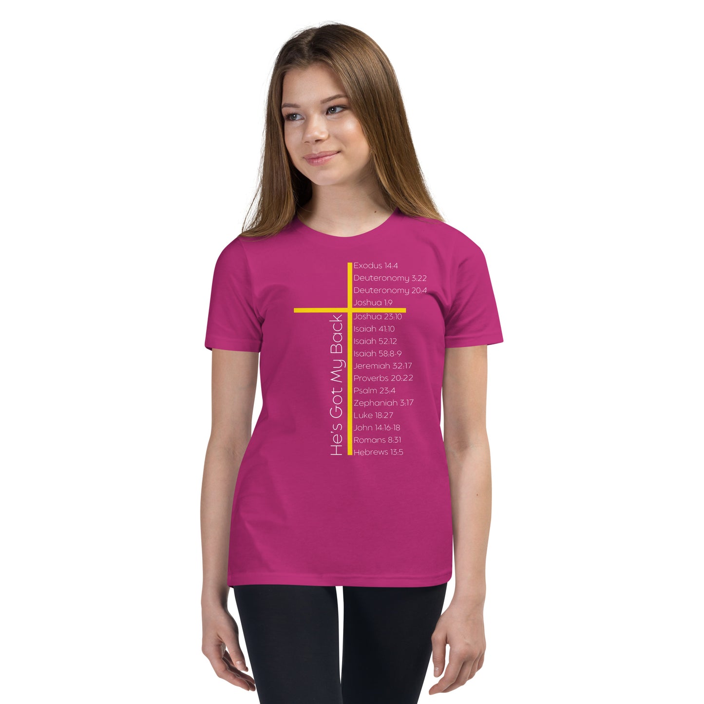 He's Got My Back Youth Short Sleeve T-Shirt W/White Print