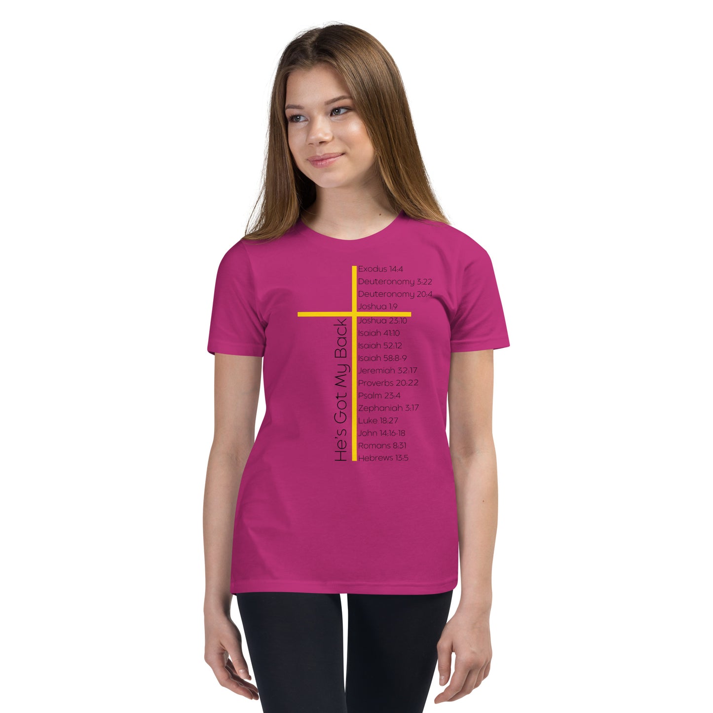 He's Got My Back Youth Short Sleeve T-Shirt W/Black Print