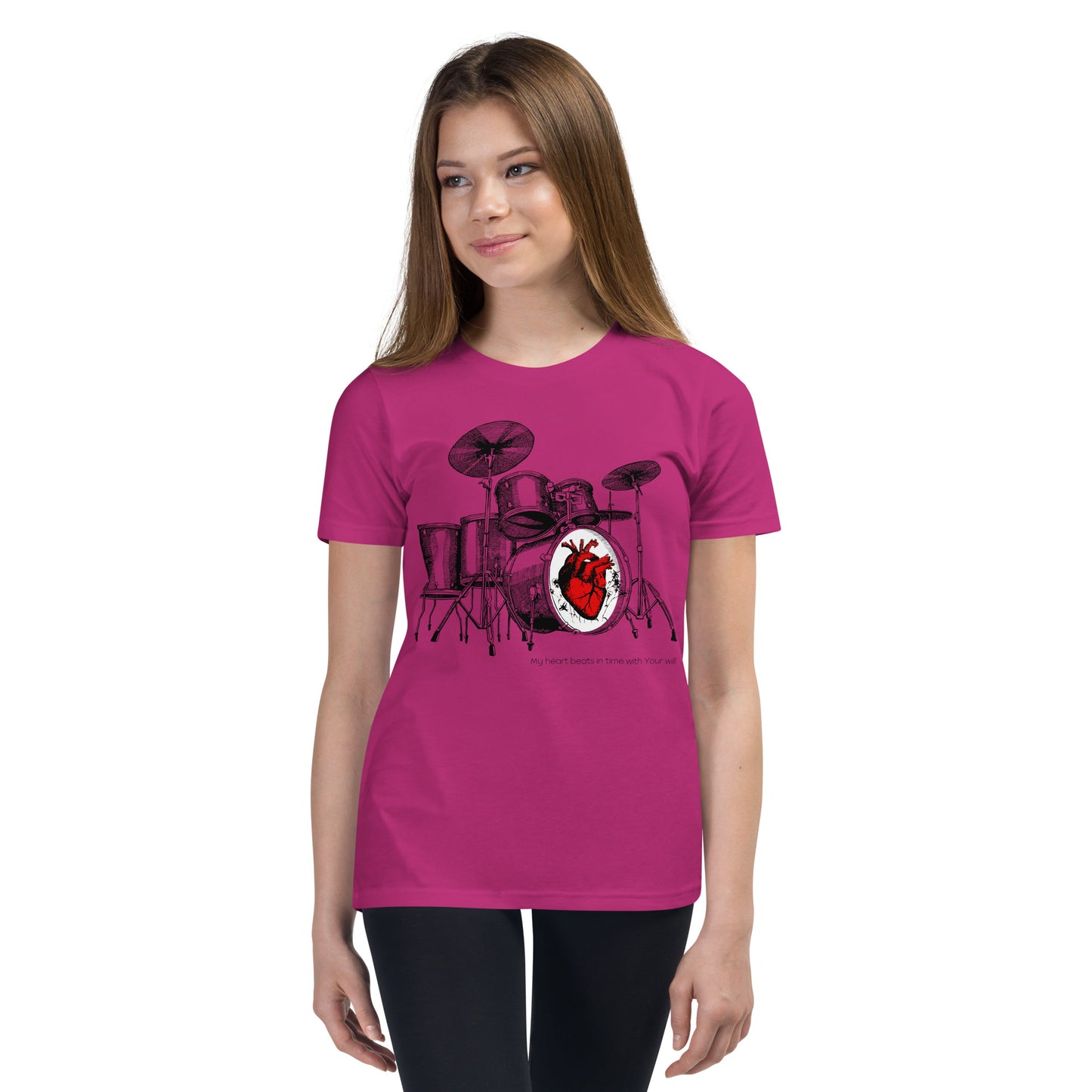Heart Beats In Time Youth Short Sleeve T-Shirt W/Black Print