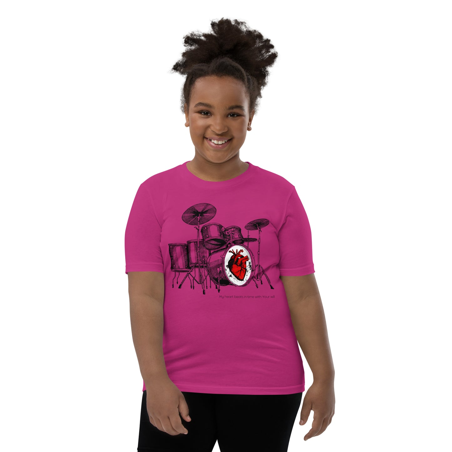 Heart Beats In Time Youth Short Sleeve T-Shirt W/Black Print