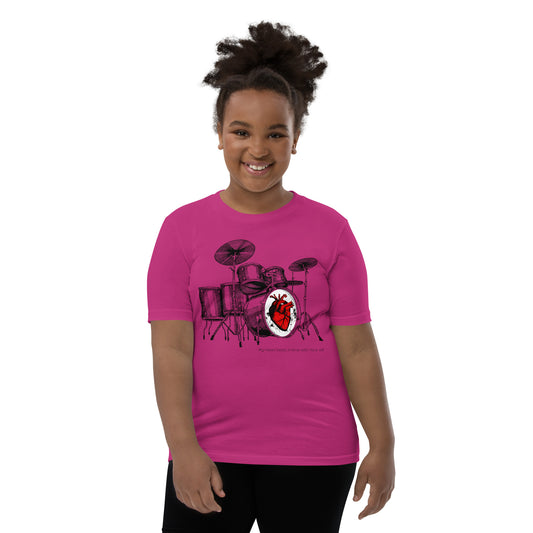 Heart Beats In Time Youth Short Sleeve T-Shirt W/Black Print