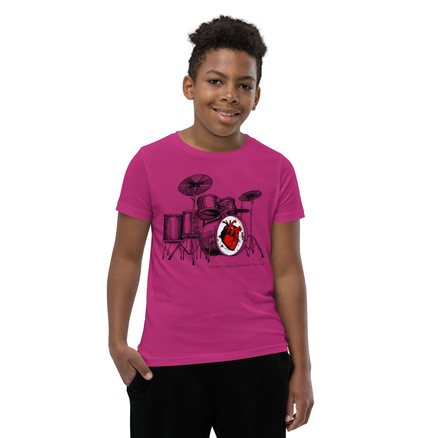 Heart Beats In Time Youth Short Sleeve T-Shirt W/Black Print