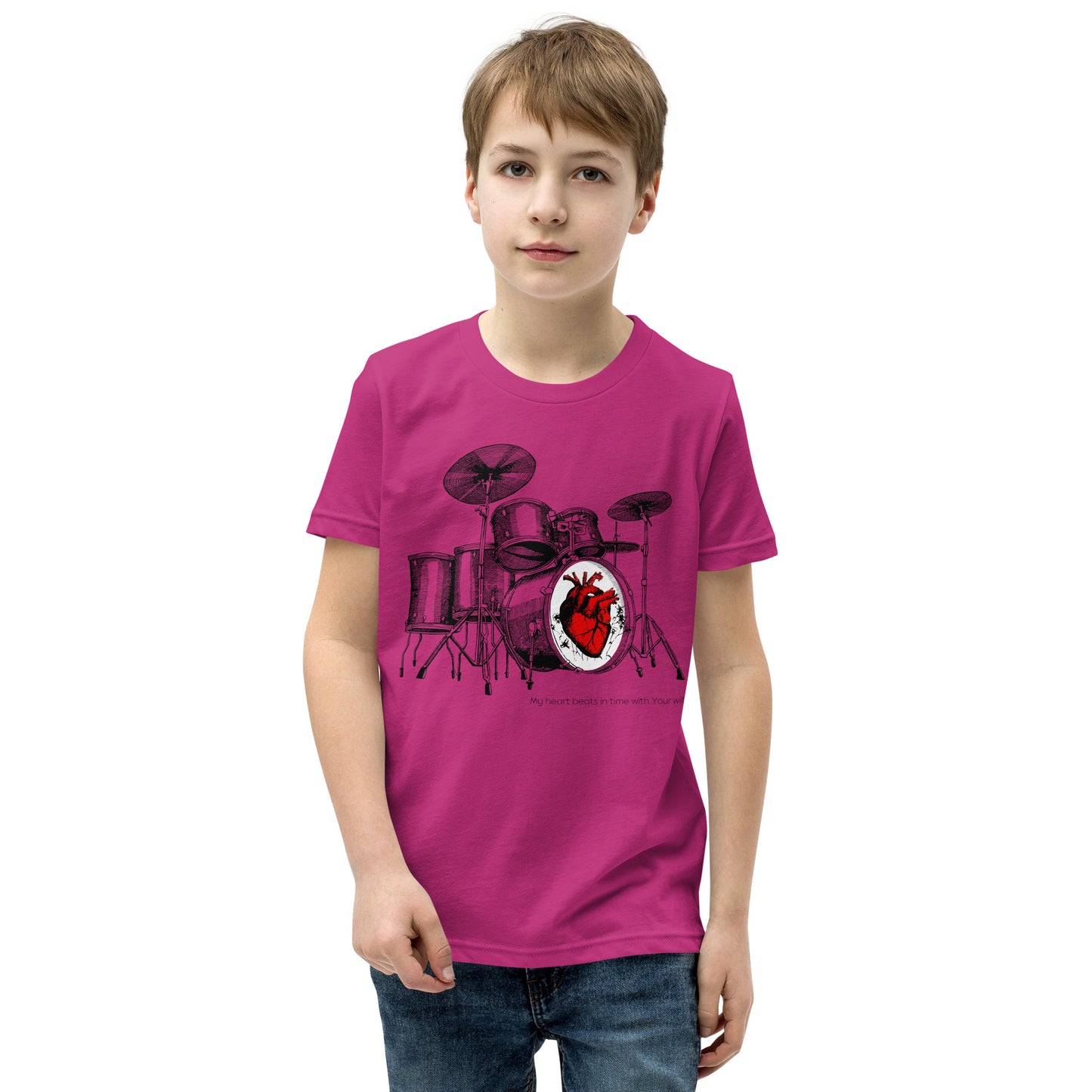 Heart Beats In Time Youth Short Sleeve T-Shirt W/Black Print