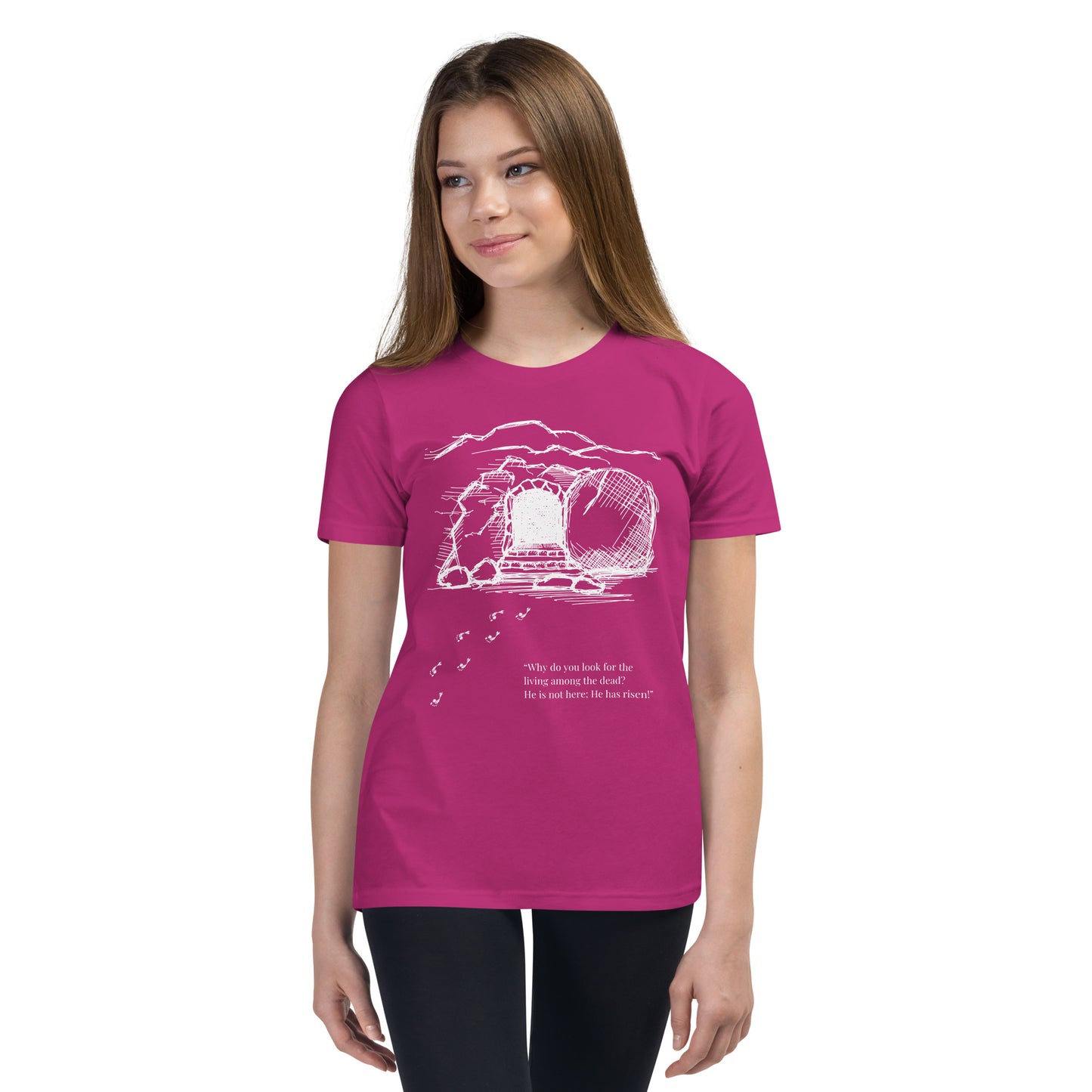 He Is Risen Youth Short Sleeve T-Shirt W/White Print