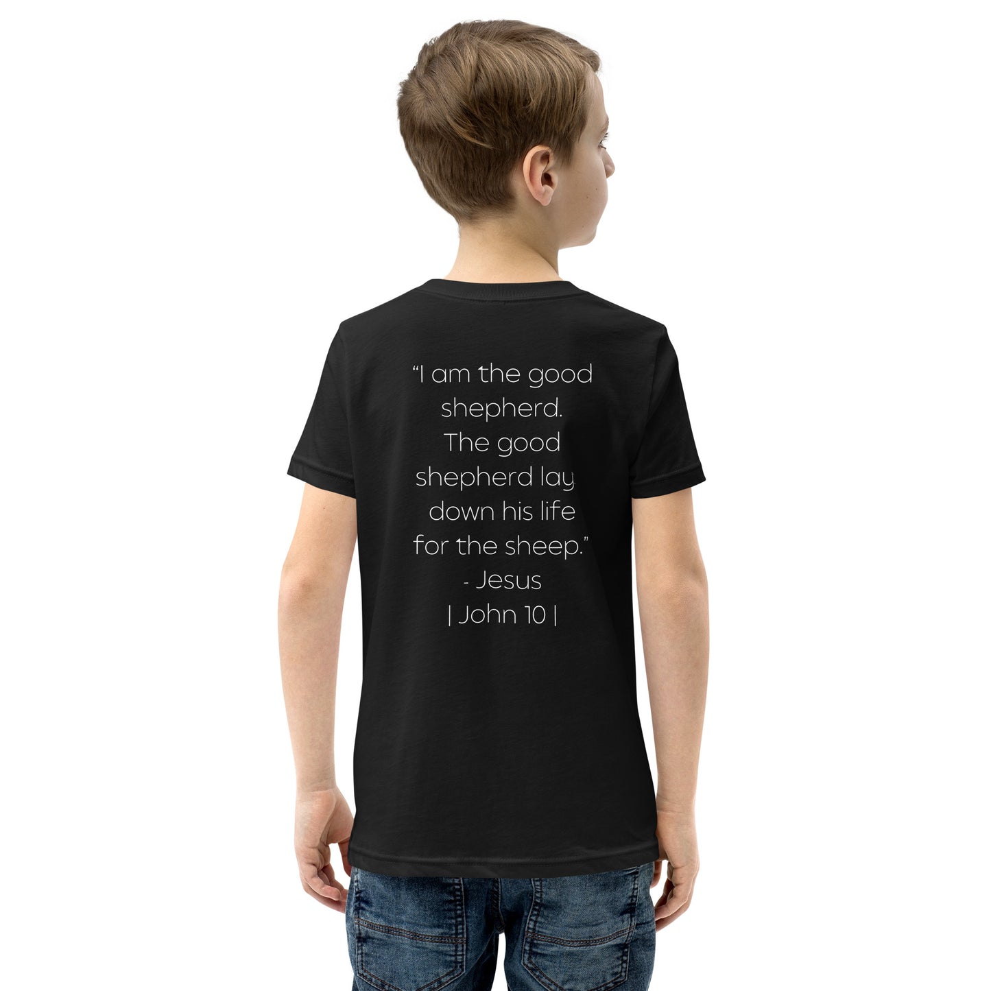 The Good Shepherd Youth Short Sleeve T-Shirt W/White Print