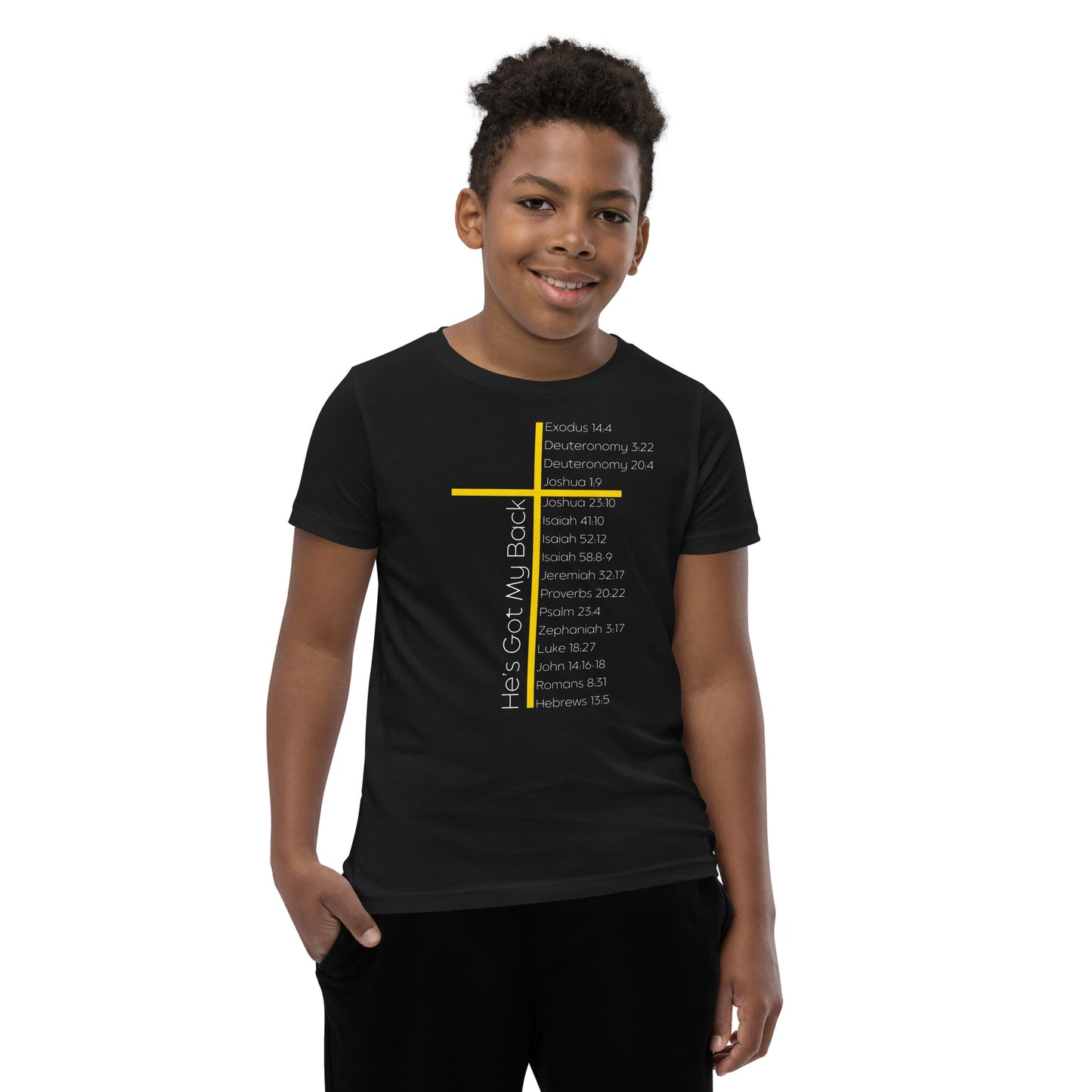He's Got My Back Youth Short Sleeve T-Shirt W/White Print
