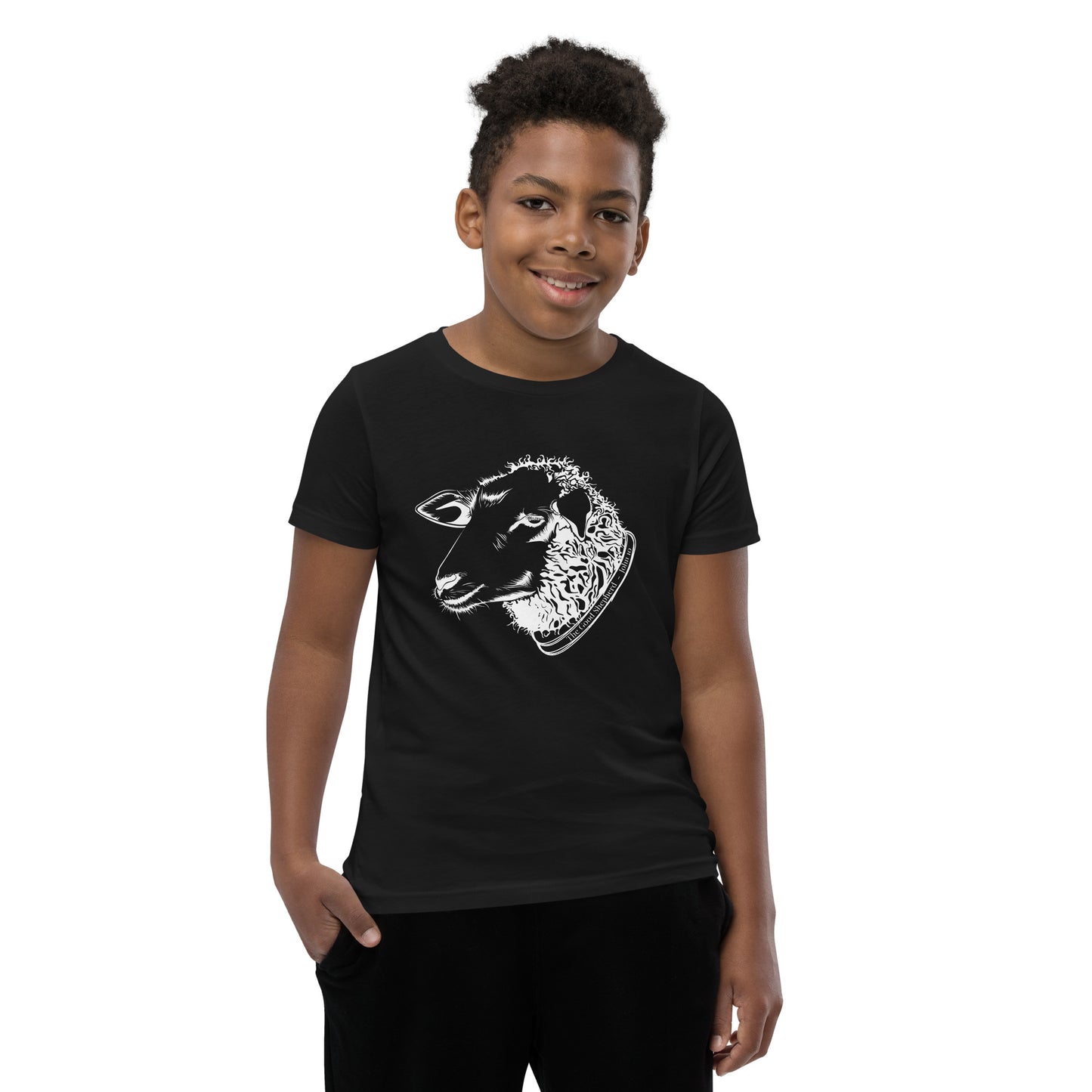 The Good Shepherd Youth Short Sleeve T-Shirt W/White Print
