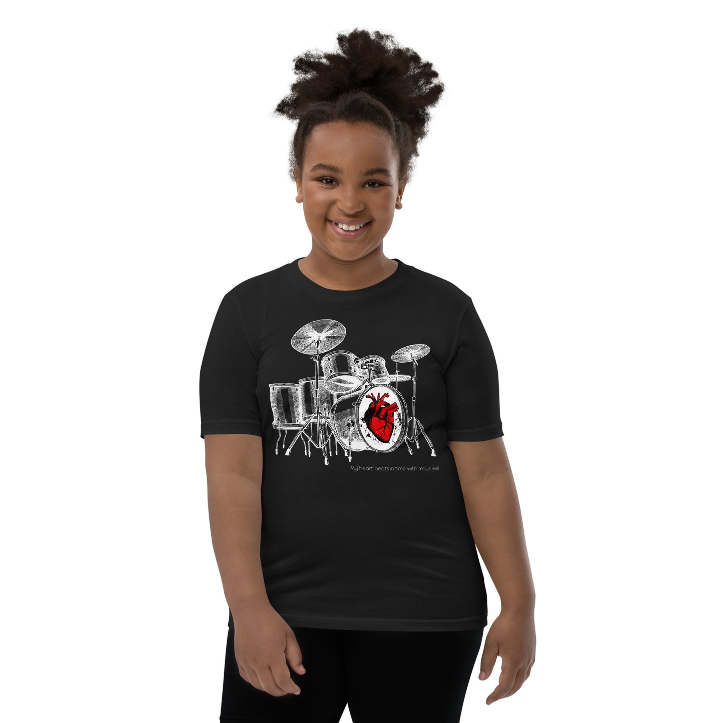 Heart Beats In Time Youth Short Sleeve T-Shirt W/White Print