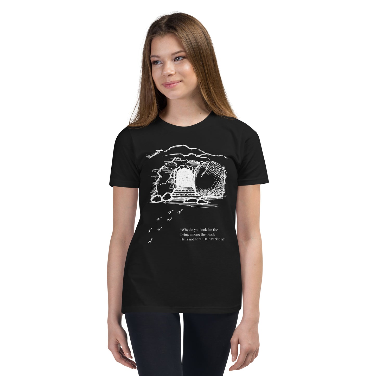 He Is Risen Youth Short Sleeve T-Shirt W/White Print
