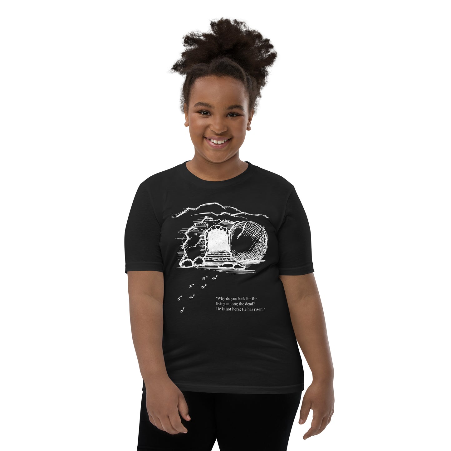 He Is Risen Youth Short Sleeve T-Shirt W/White Print