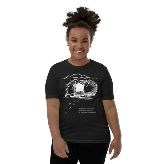 He Is Risen Youth Short Sleeve T-Shirt W/White Print