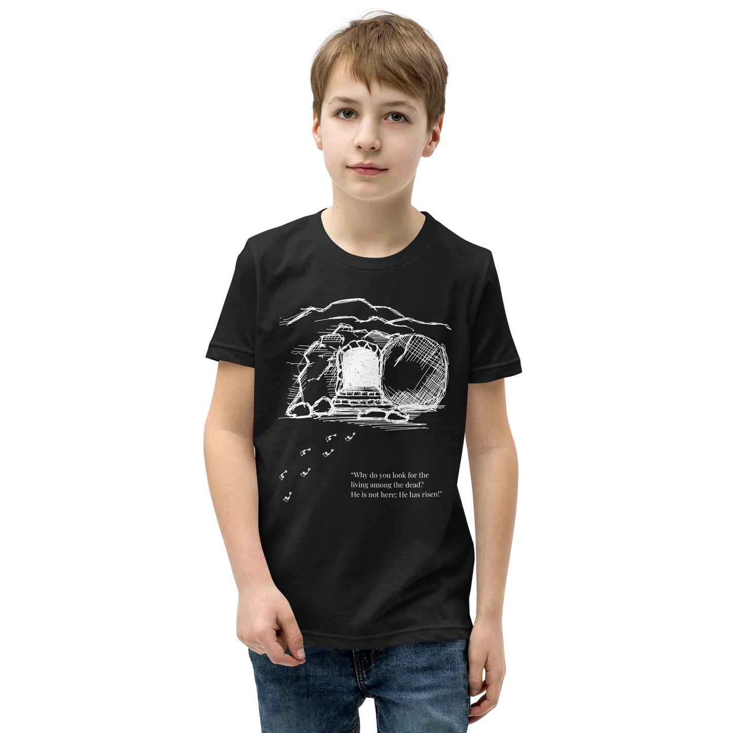 He Is Risen Youth Short Sleeve T-Shirt W/White Print