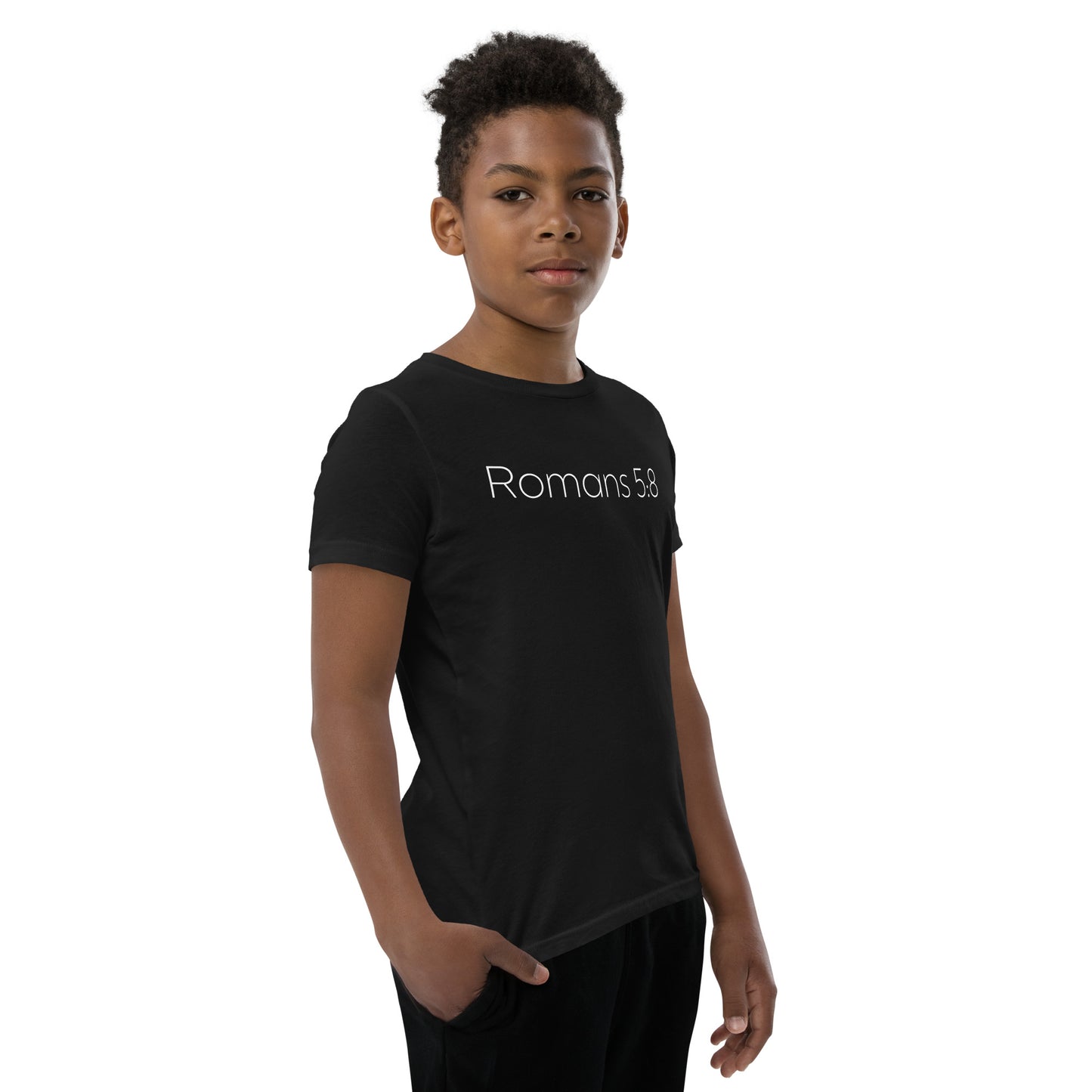 Romans 5:8 (He Still Loves You) Youth Short Sleeve T-Shirt W/White Print