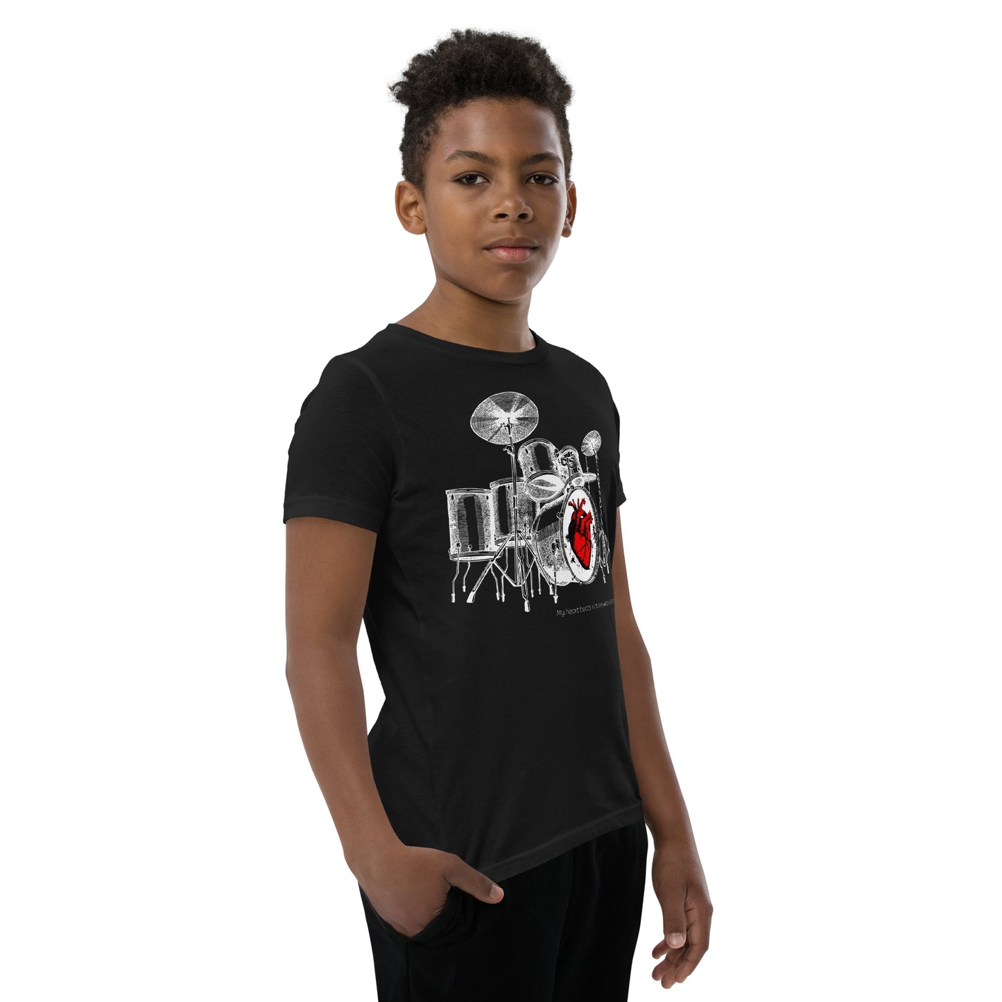 Heart Beats In Time Youth Short Sleeve T-Shirt W/White Print