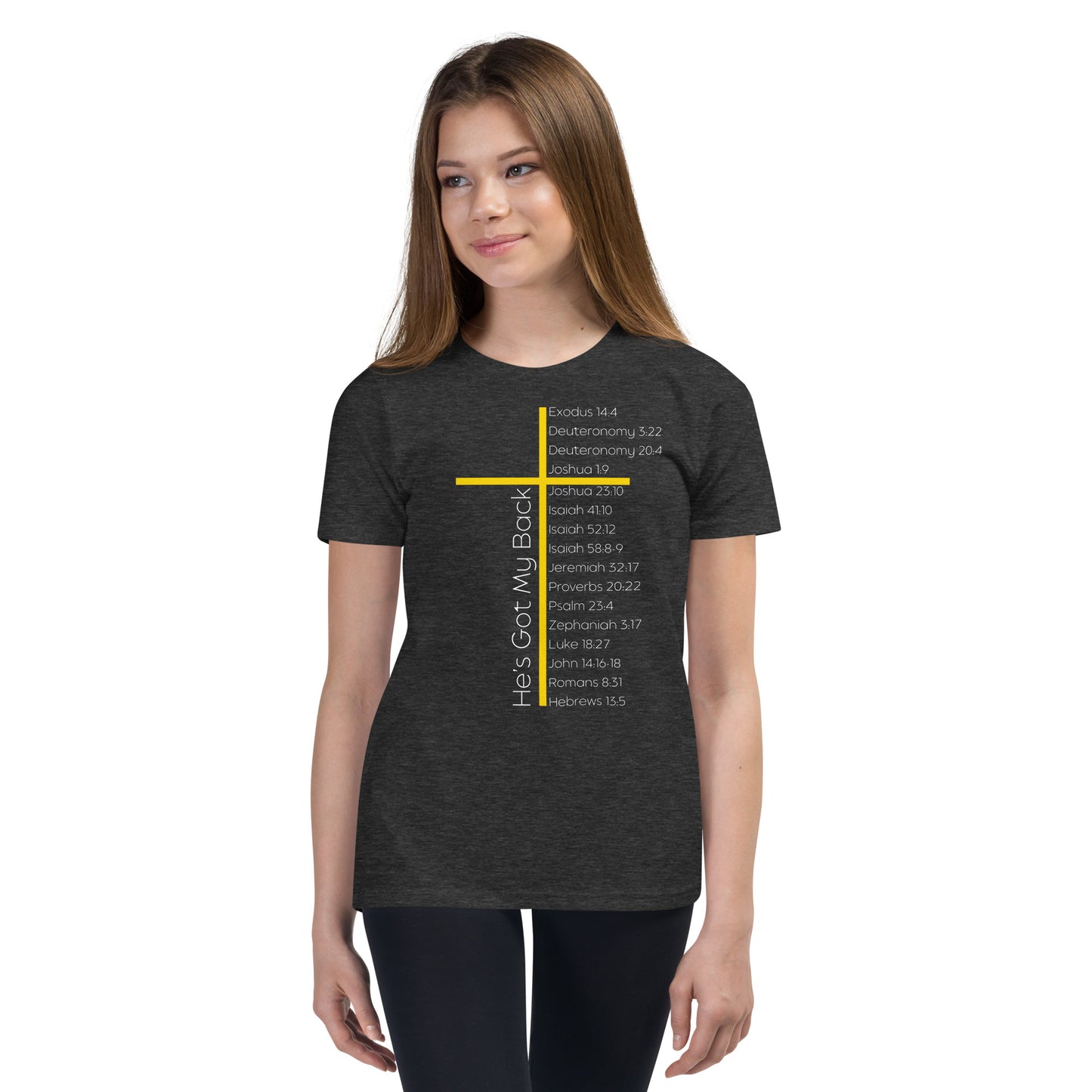He's Got My Back Youth Short Sleeve T-Shirt W/White Print