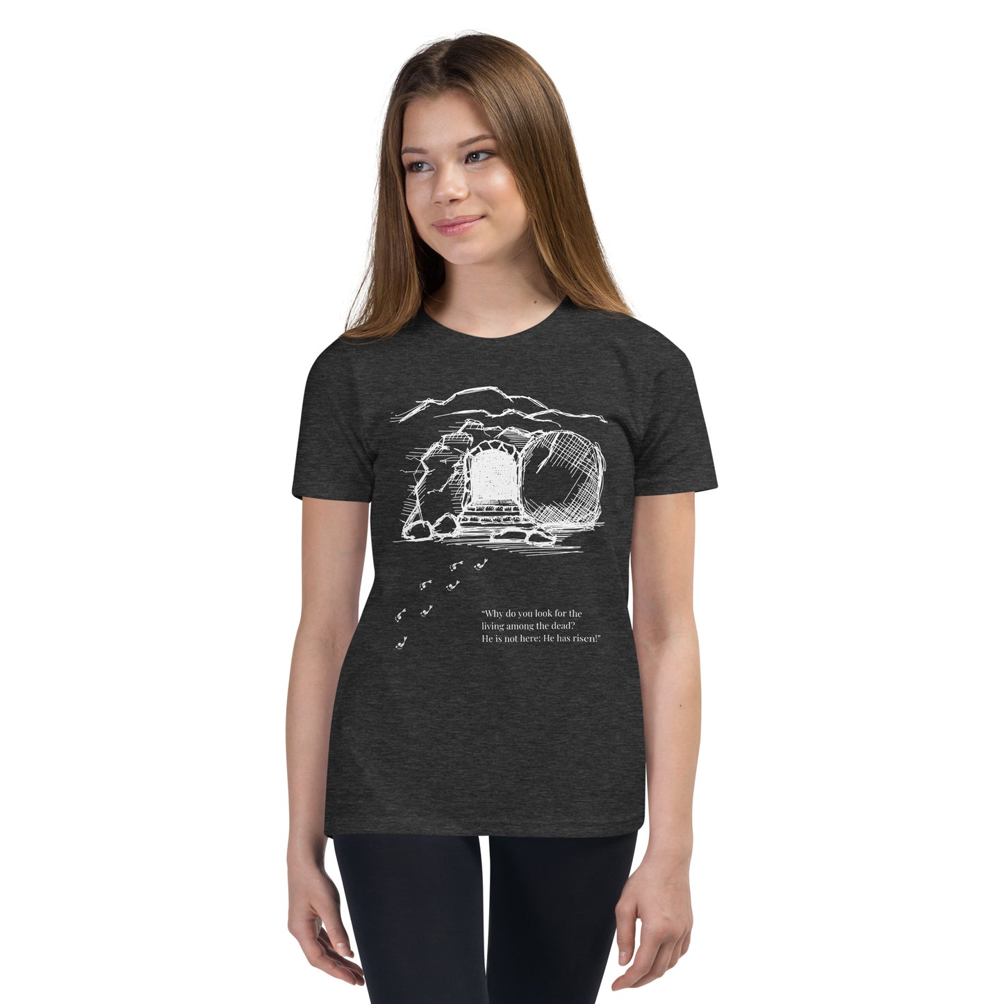 He Is Risen Youth Short Sleeve T-Shirt W/White Print