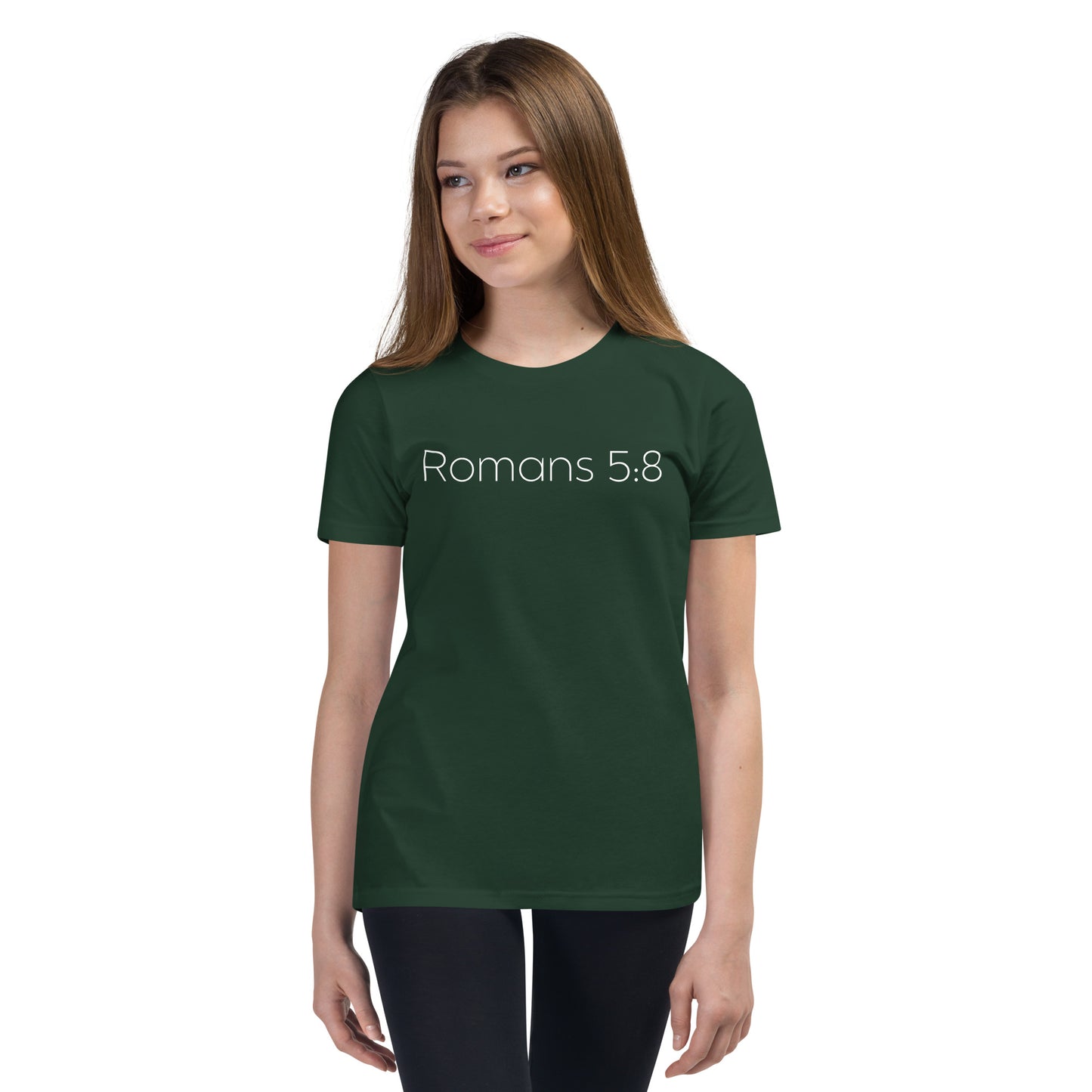 Romans 5:8 (He Still Loves You) Youth Short Sleeve T-Shirt W/White Print