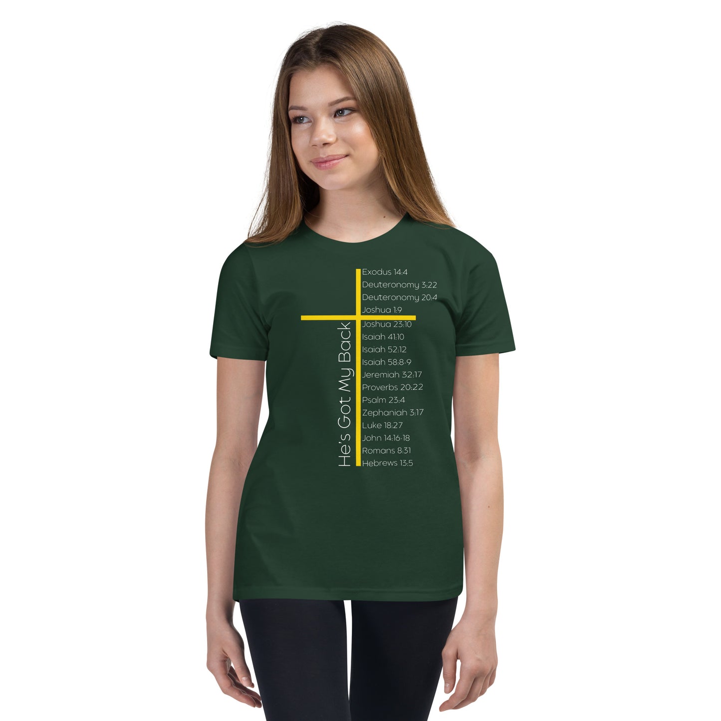 He's Got My Back Youth Short Sleeve T-Shirt W/White Print