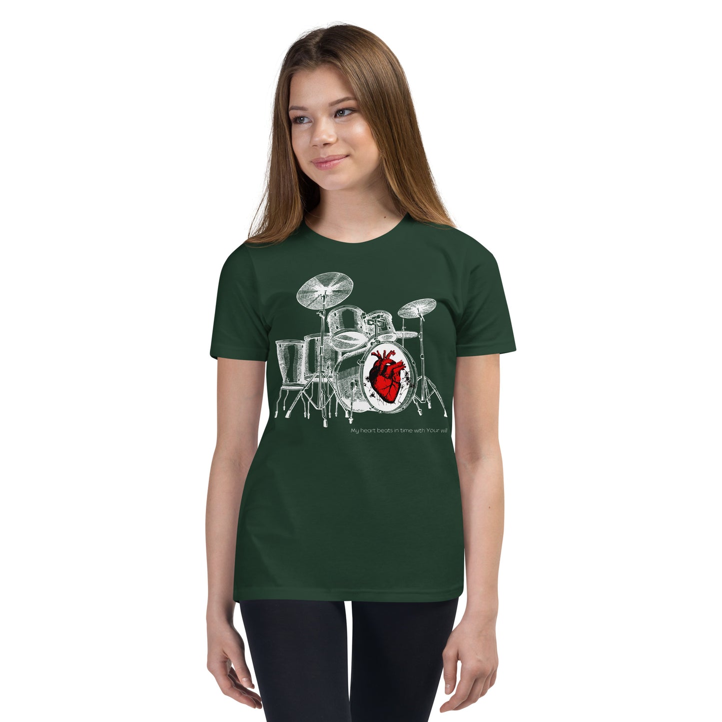 Heart Beats In Time Youth Short Sleeve T-Shirt W/White Print