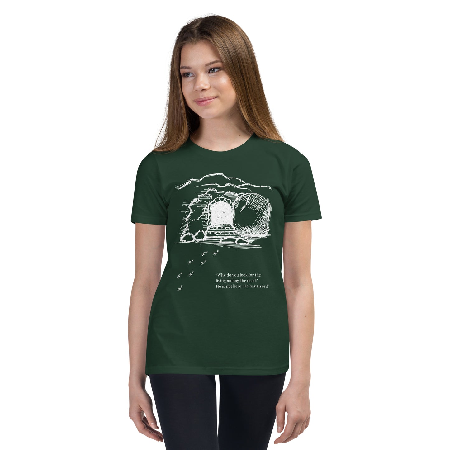 He Is Risen Youth Short Sleeve T-Shirt W/White Print